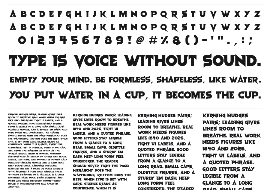 Metal Mania specimen sheet