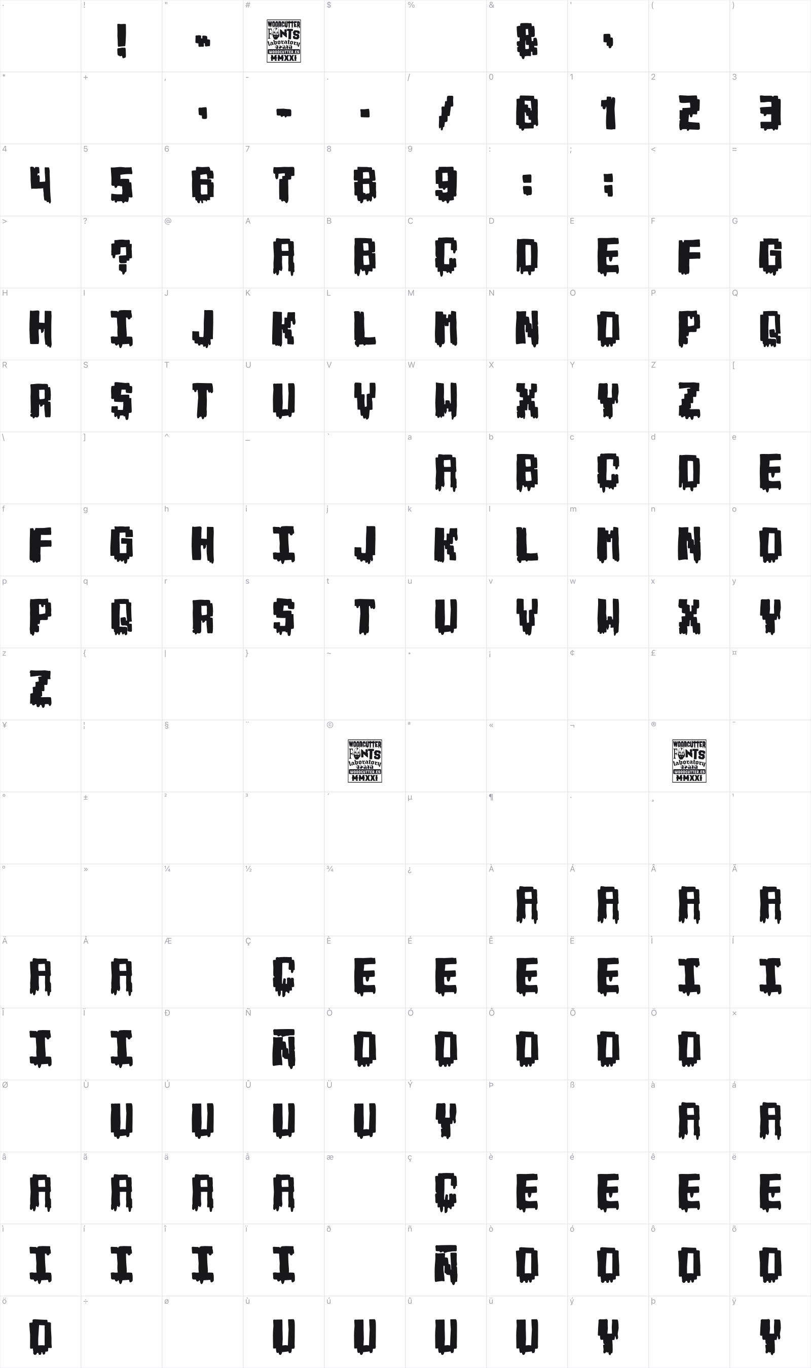Retro Arcade Terror glyph table