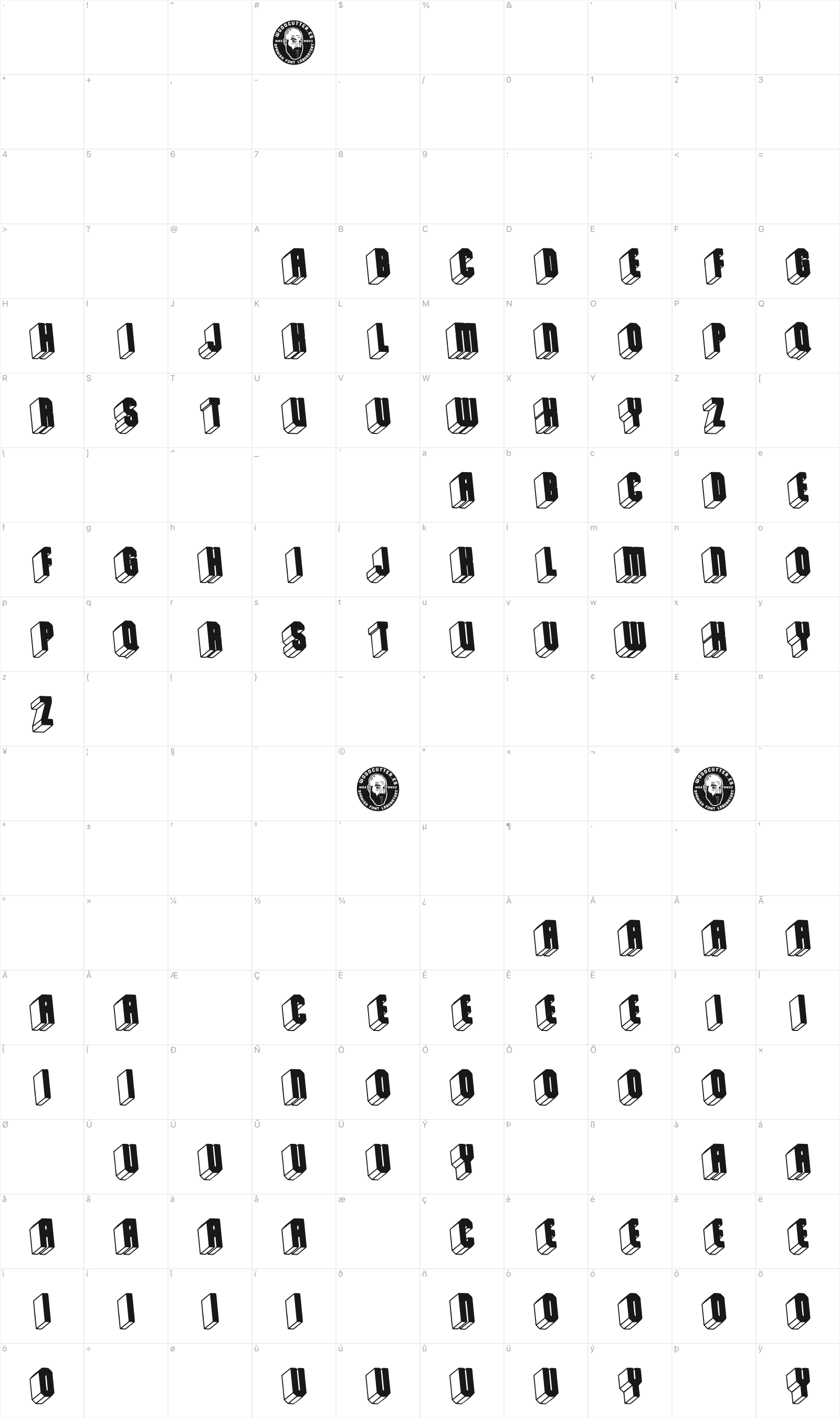 New Dimension glyph table