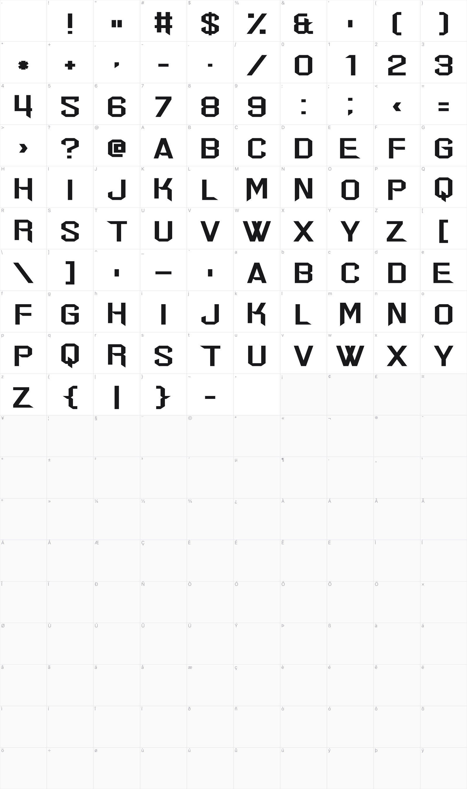 Err Hostess glyph table