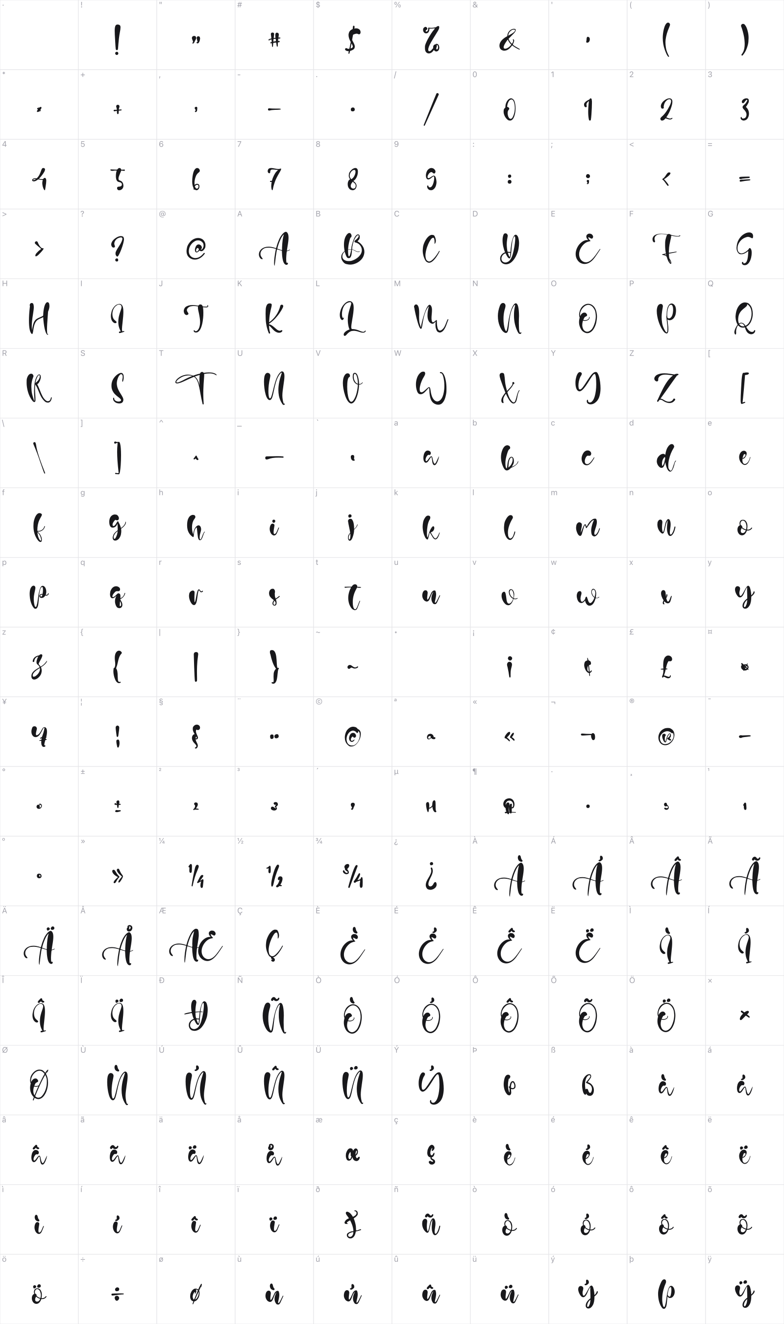 Austin Aiden glyph table