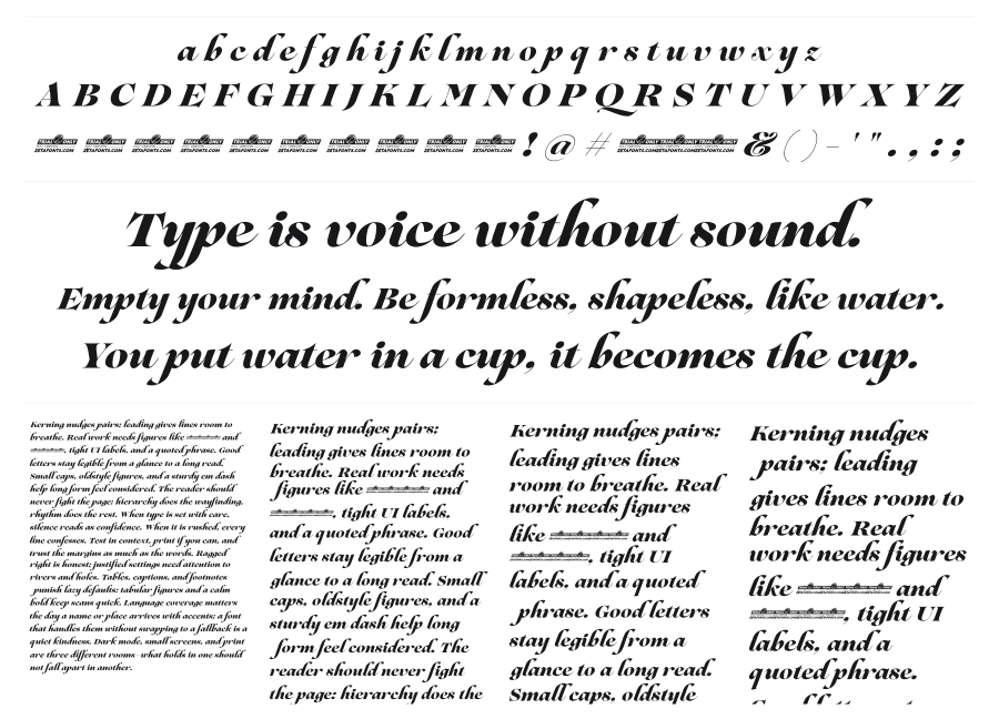 Lovelace Script specimen sheet