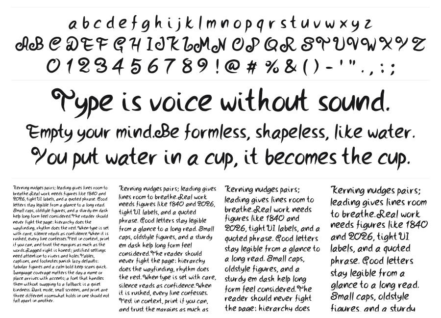 PW Strokes specimen sheet