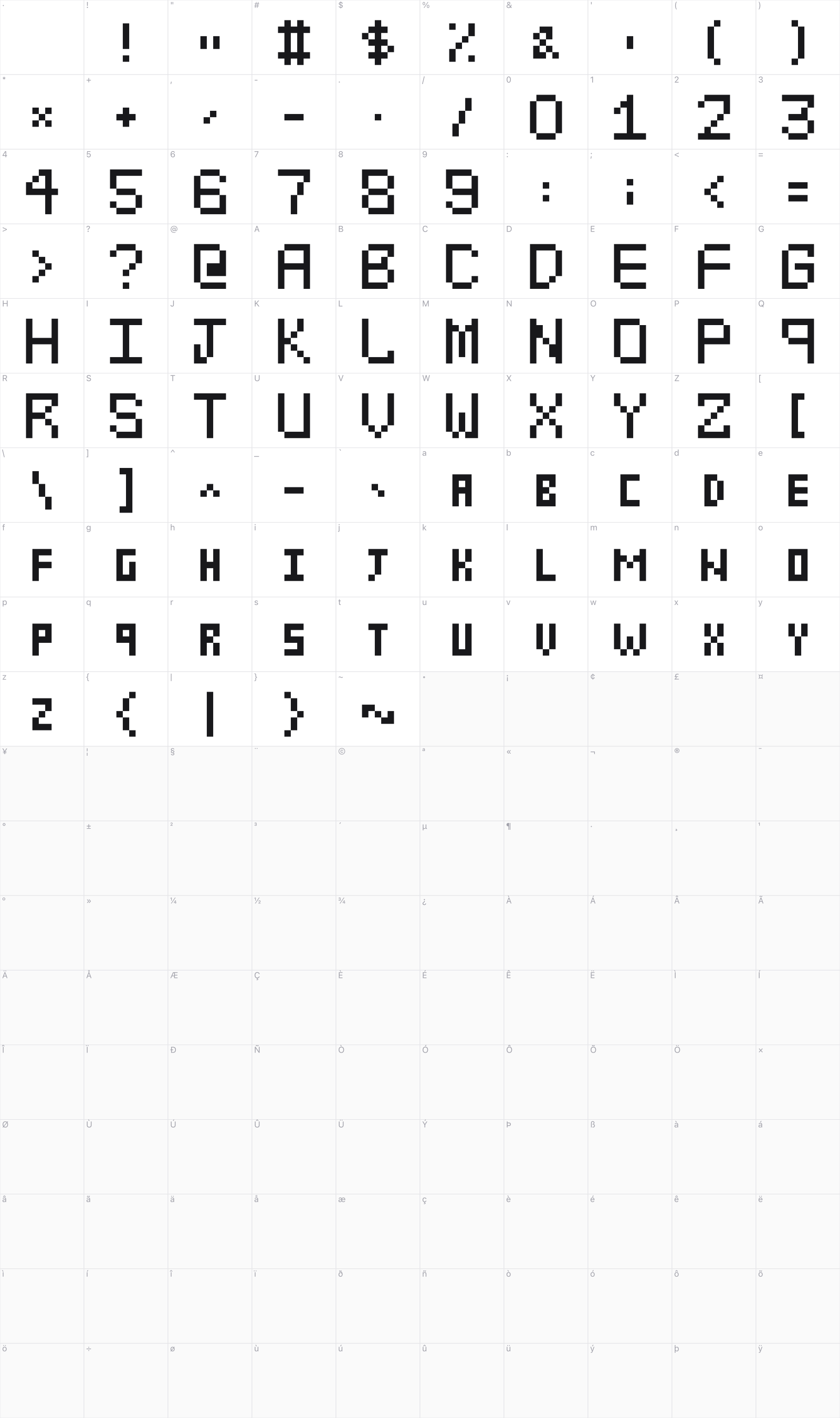 Nereus glyph table