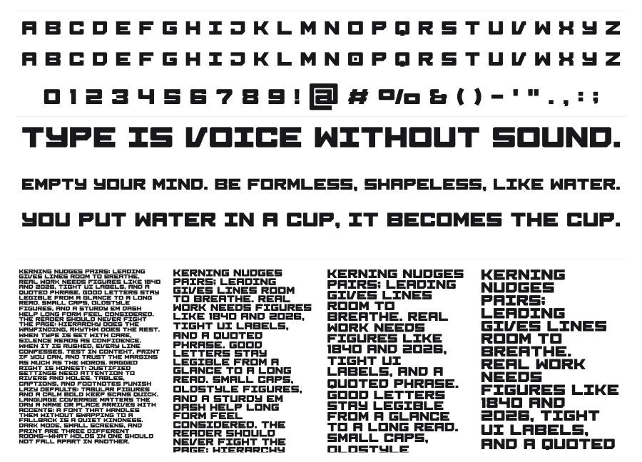 Grose specimen sheet