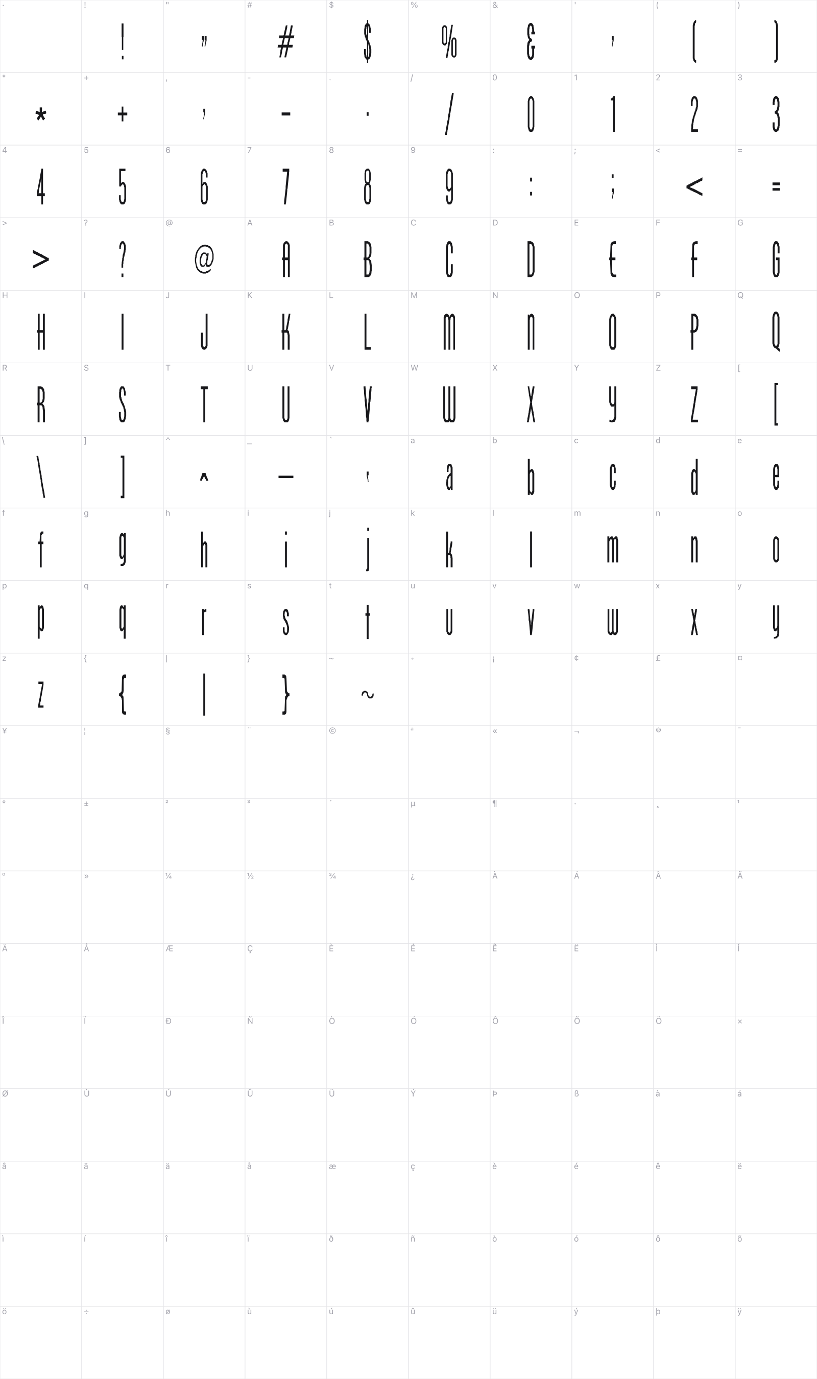Venus Normal glyph table