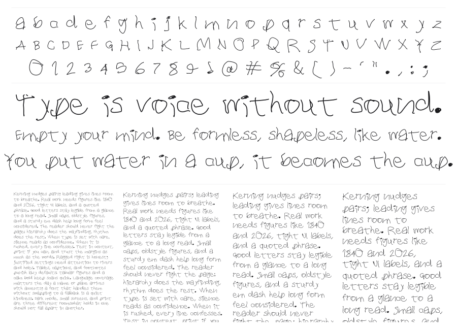 The Writer specimen sheet
