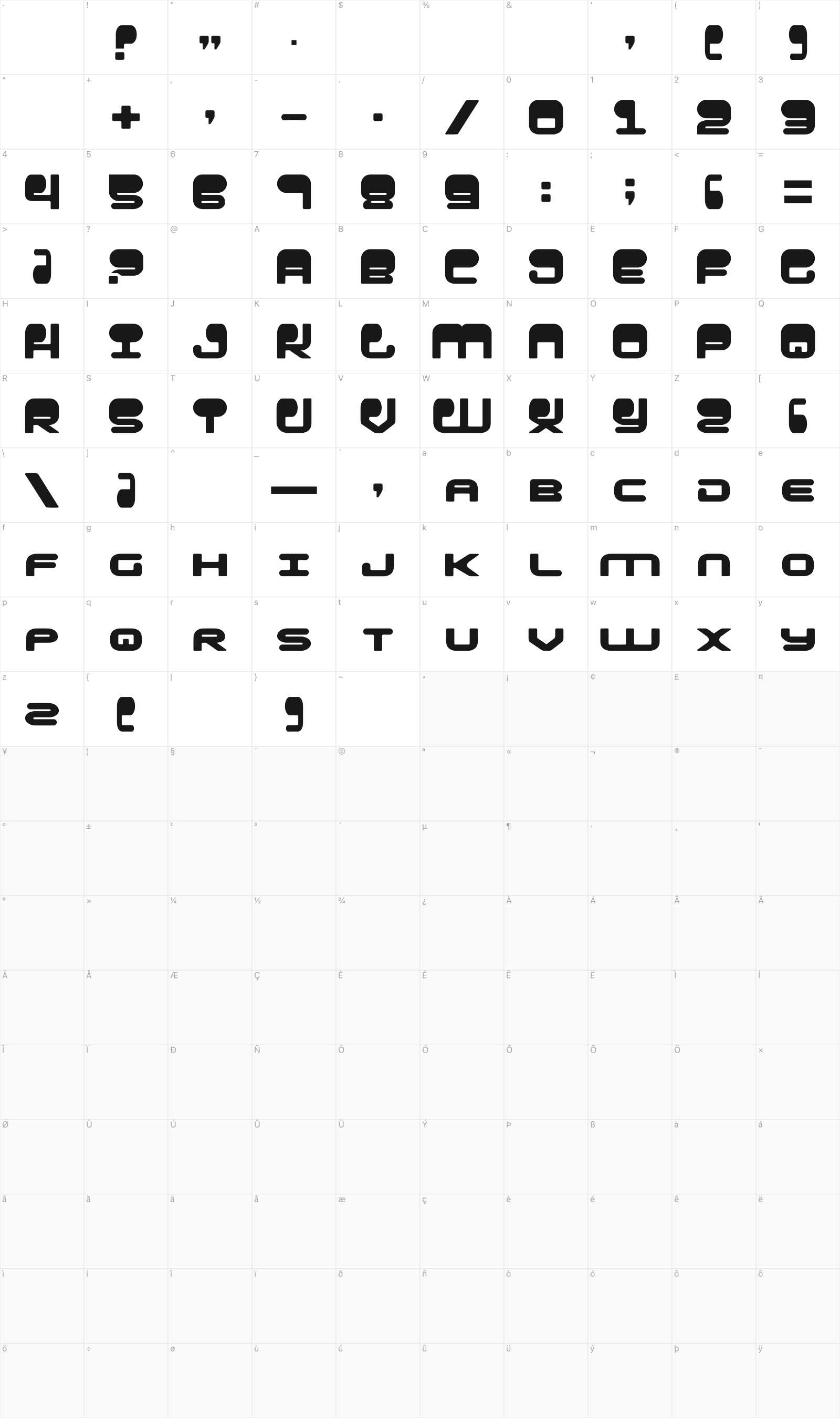 Hypno Agent glyph table