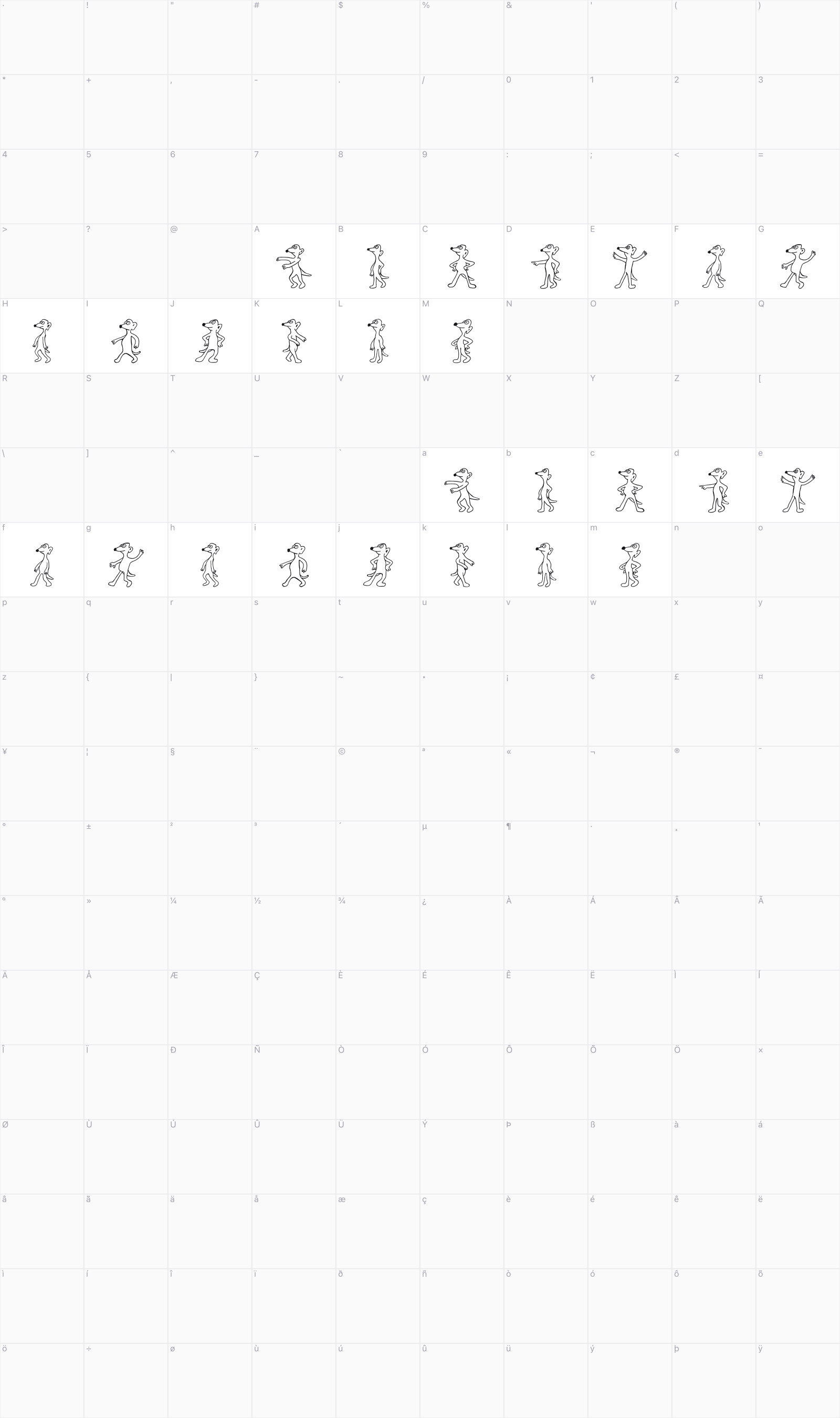 White Mouse glyph table