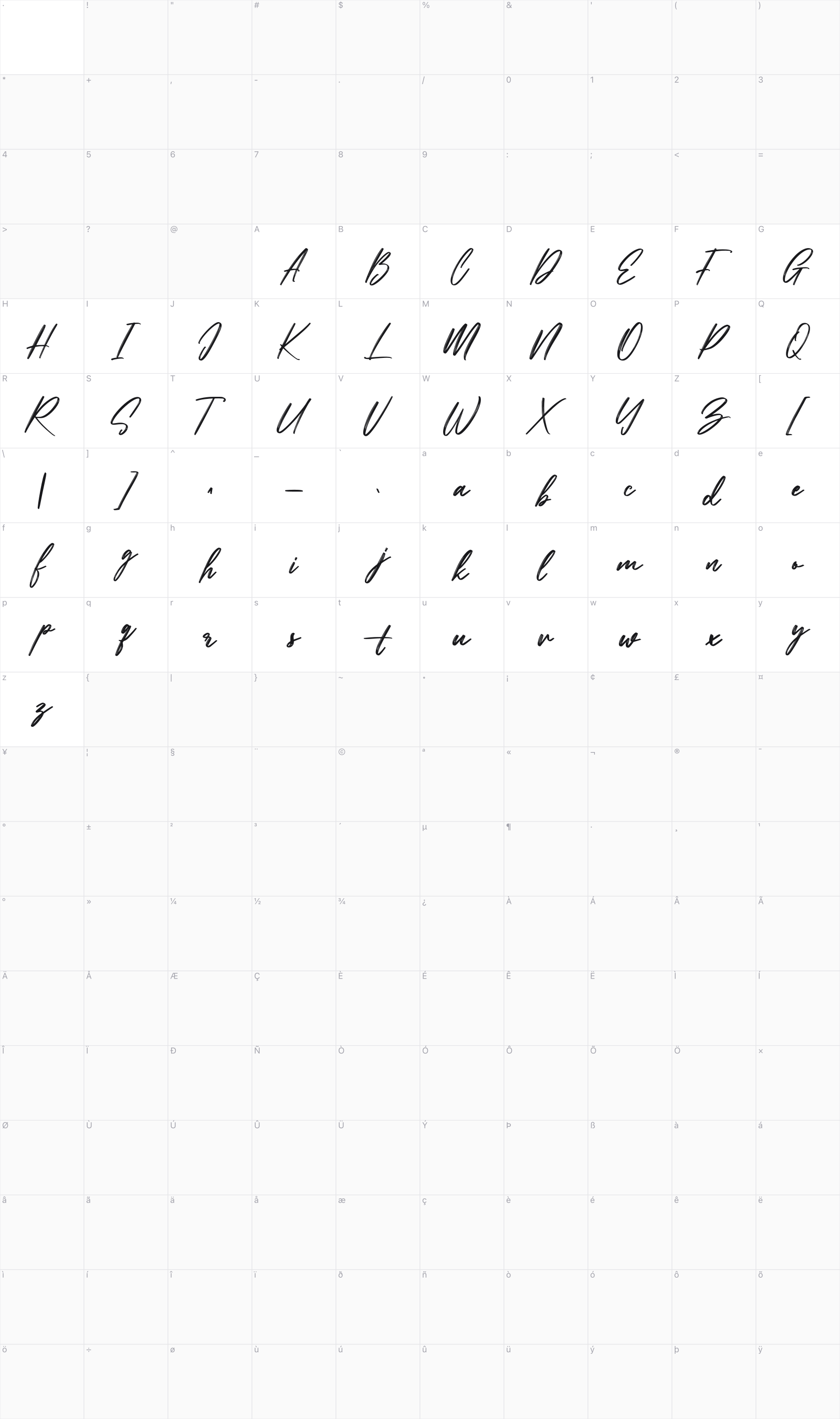 Bootleg Hayes glyph table