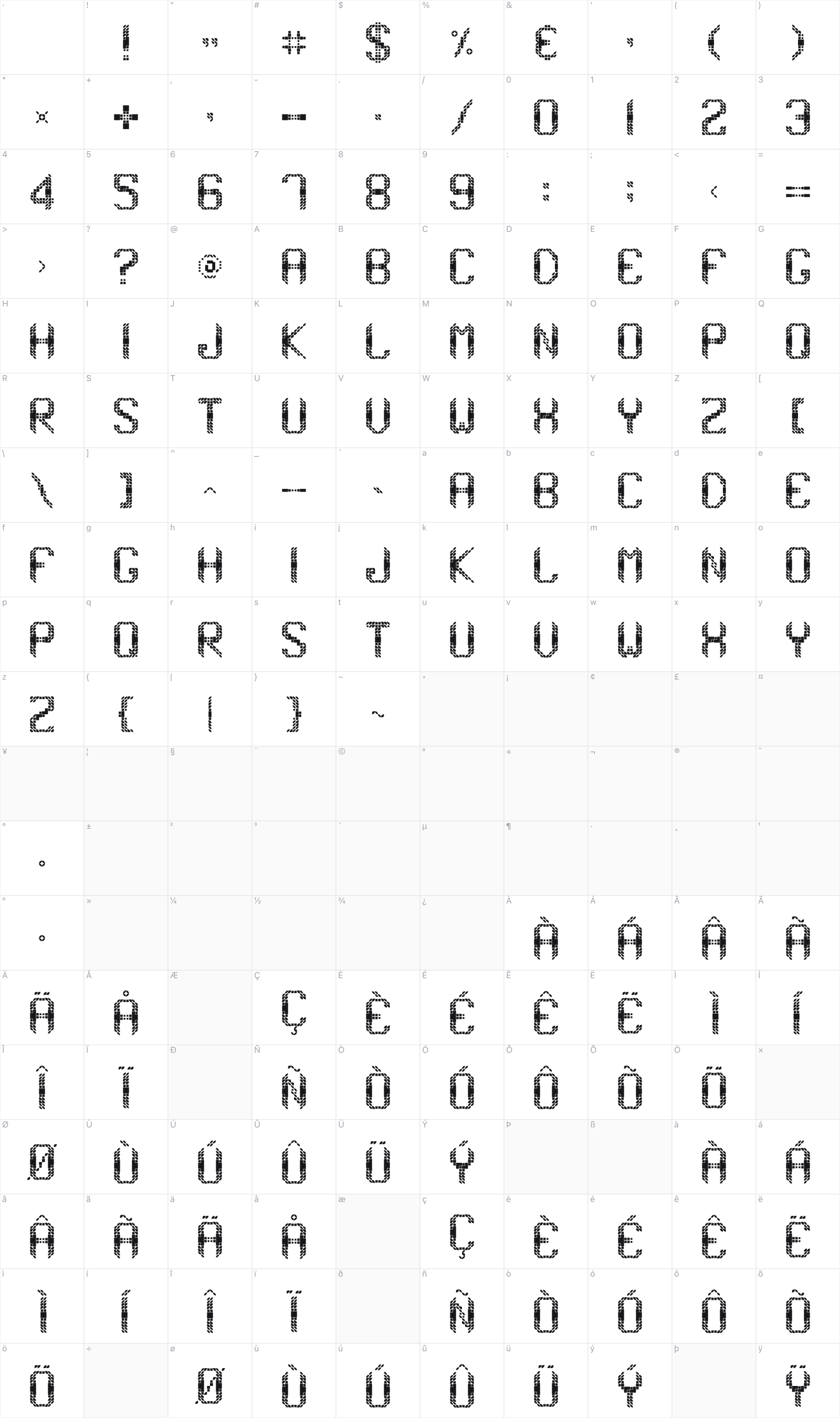 Expanse glyph table