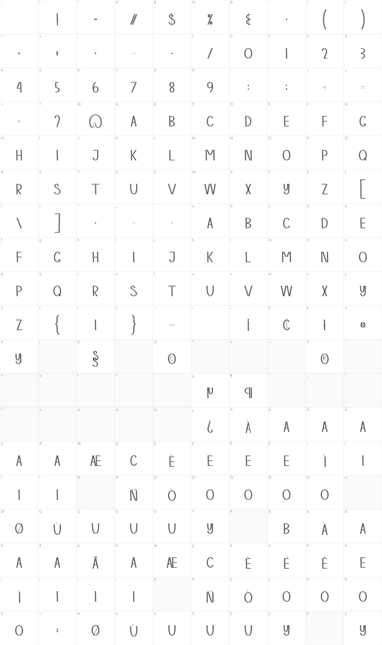 White Home glyph table