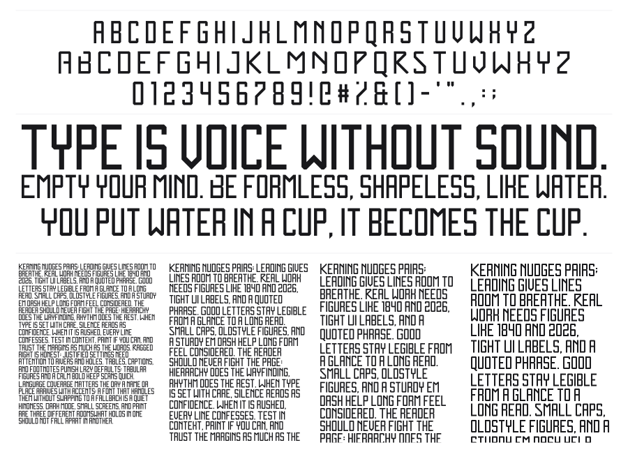 Zen Monolith specimen sheet