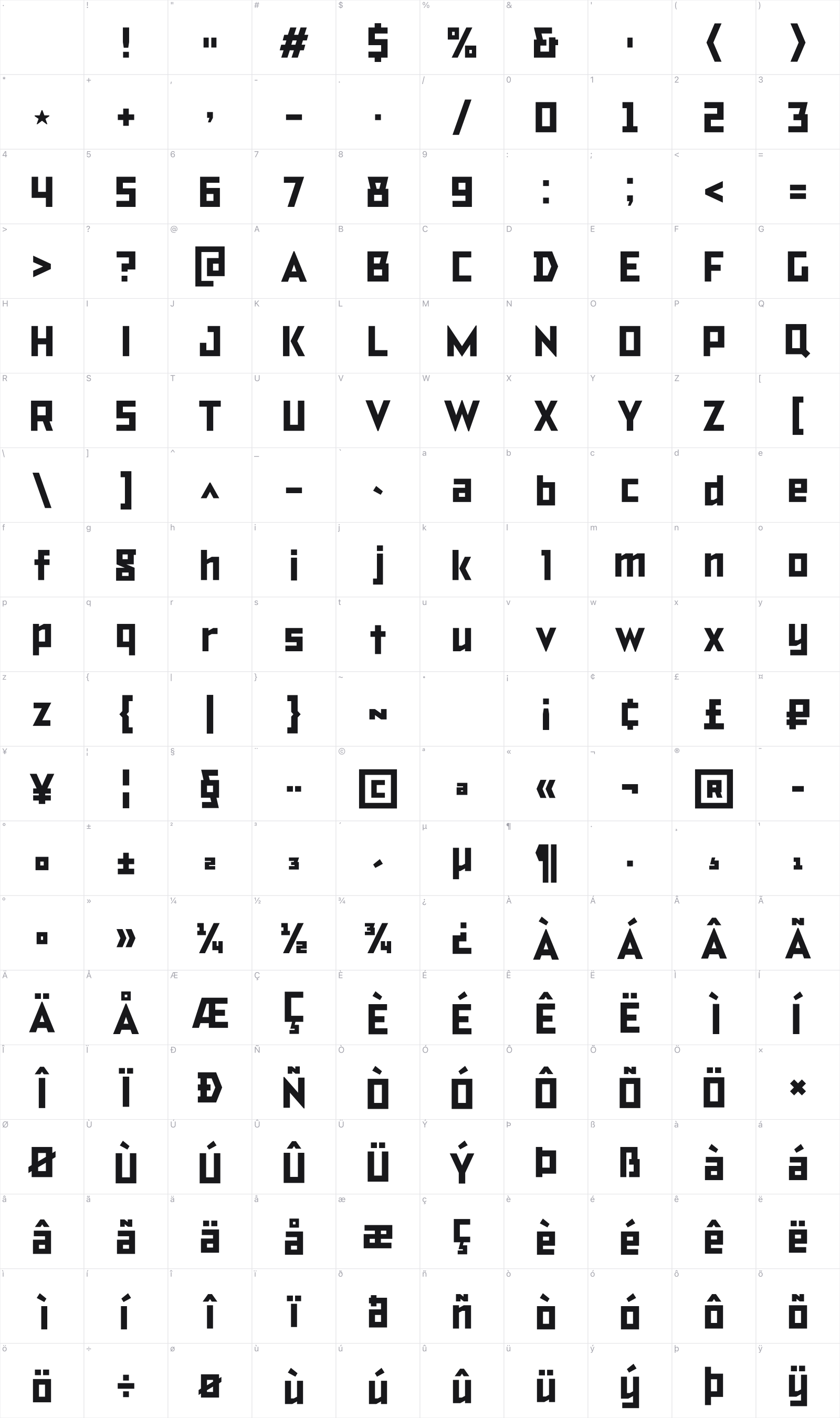 TT Bricks glyph table