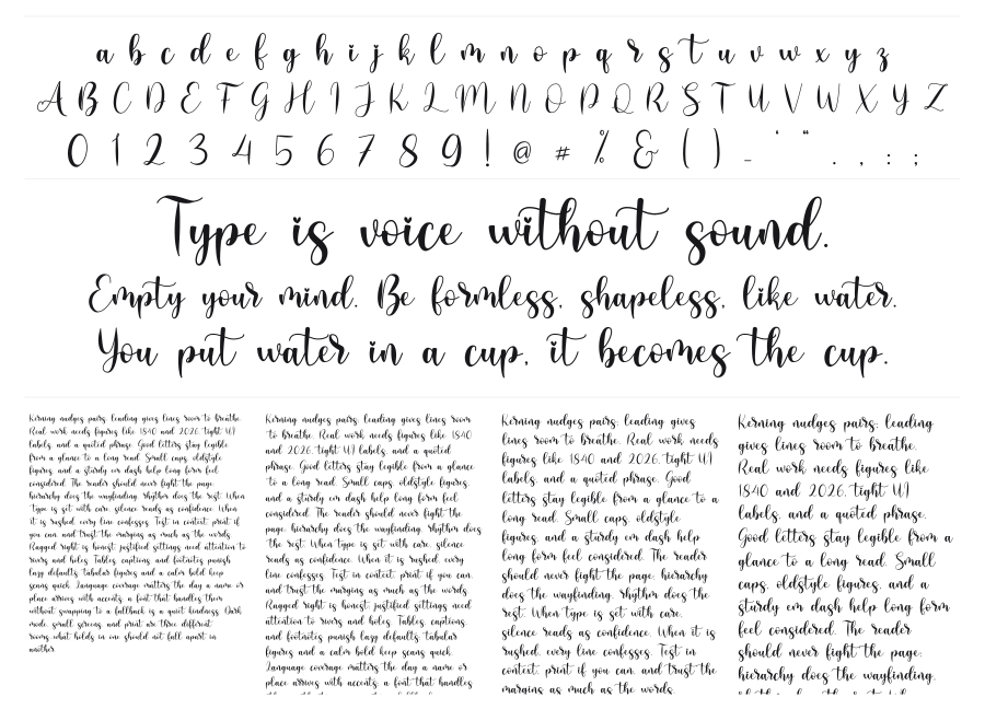 Lovely Girly specimen sheet