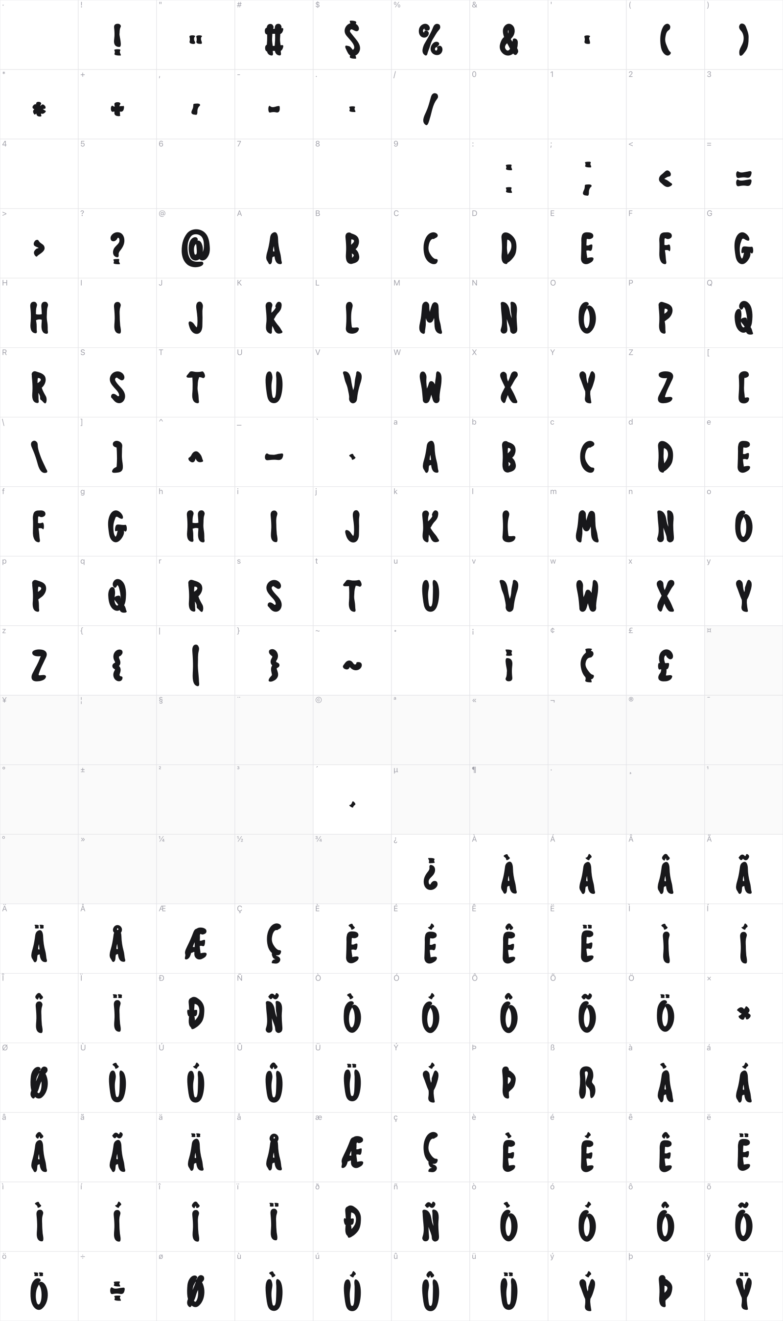 Obsessed Halloween glyph table