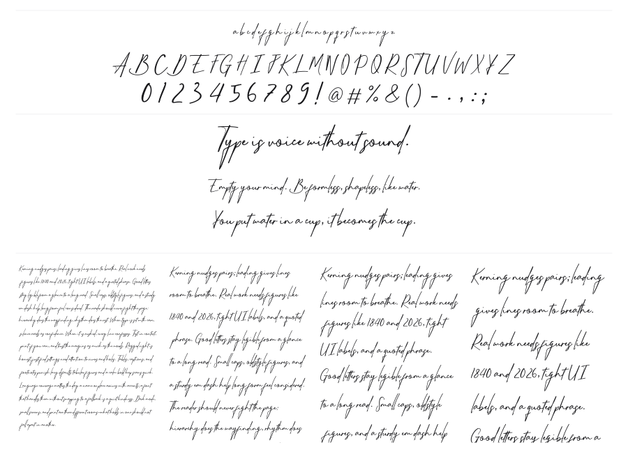 Sydhartta specimen sheet