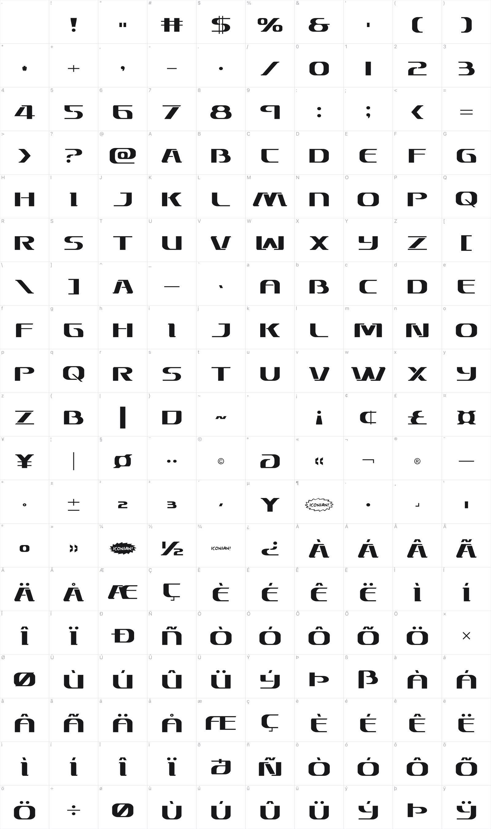 Sky Marshal glyph table