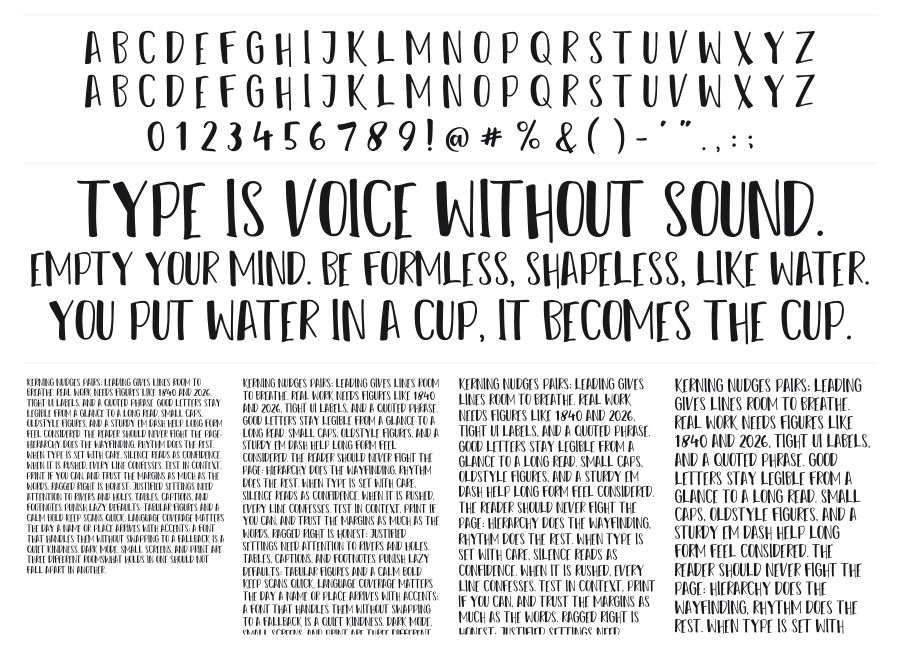 Reshuffle Sans specimen sheet