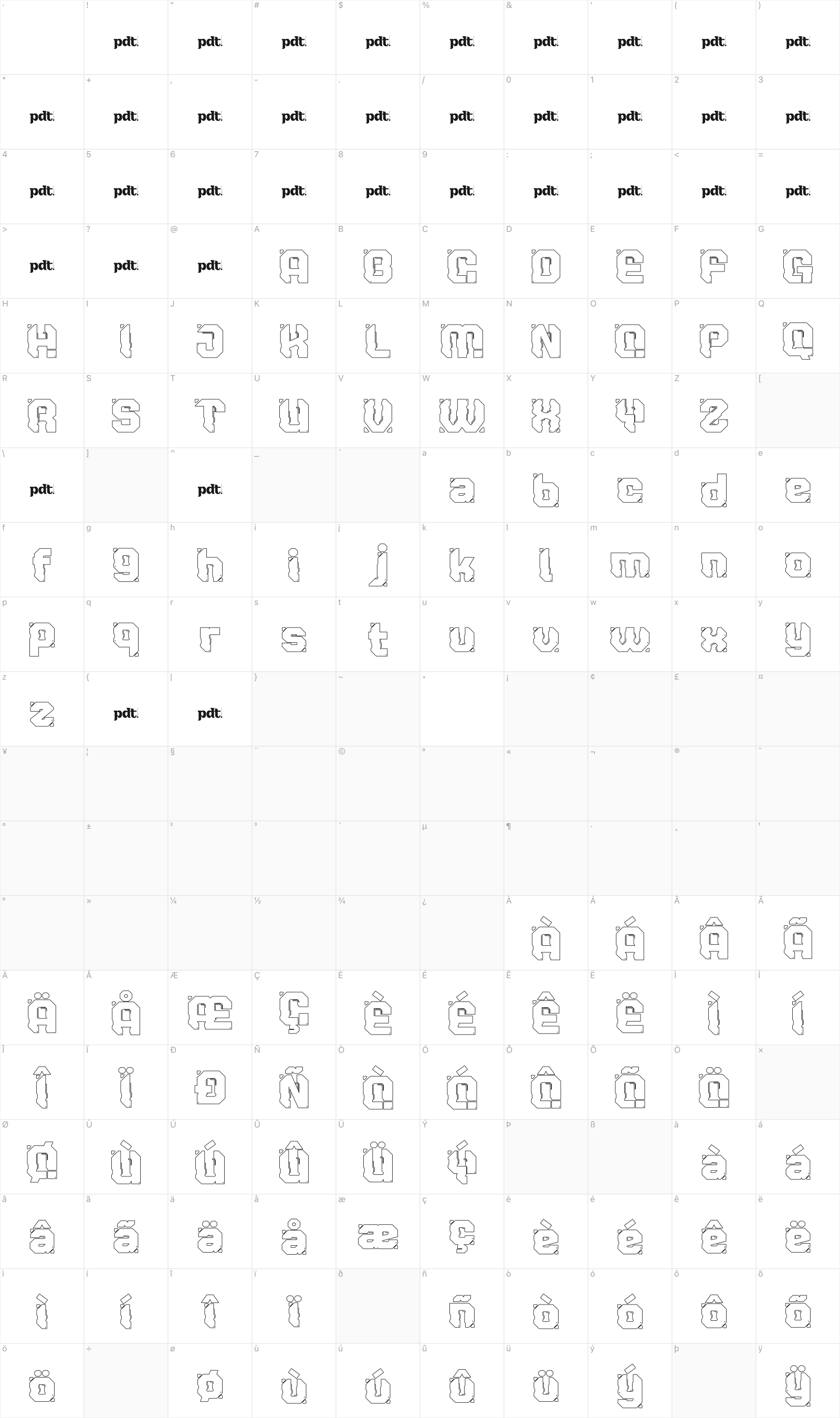 Raxon glyph table