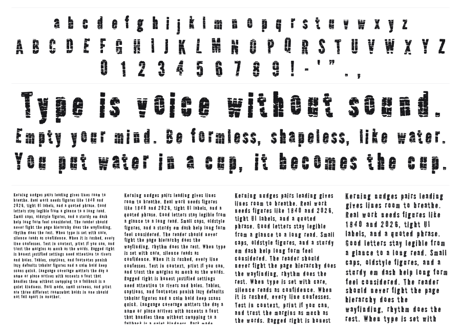 Qrackstreet specimen sheet