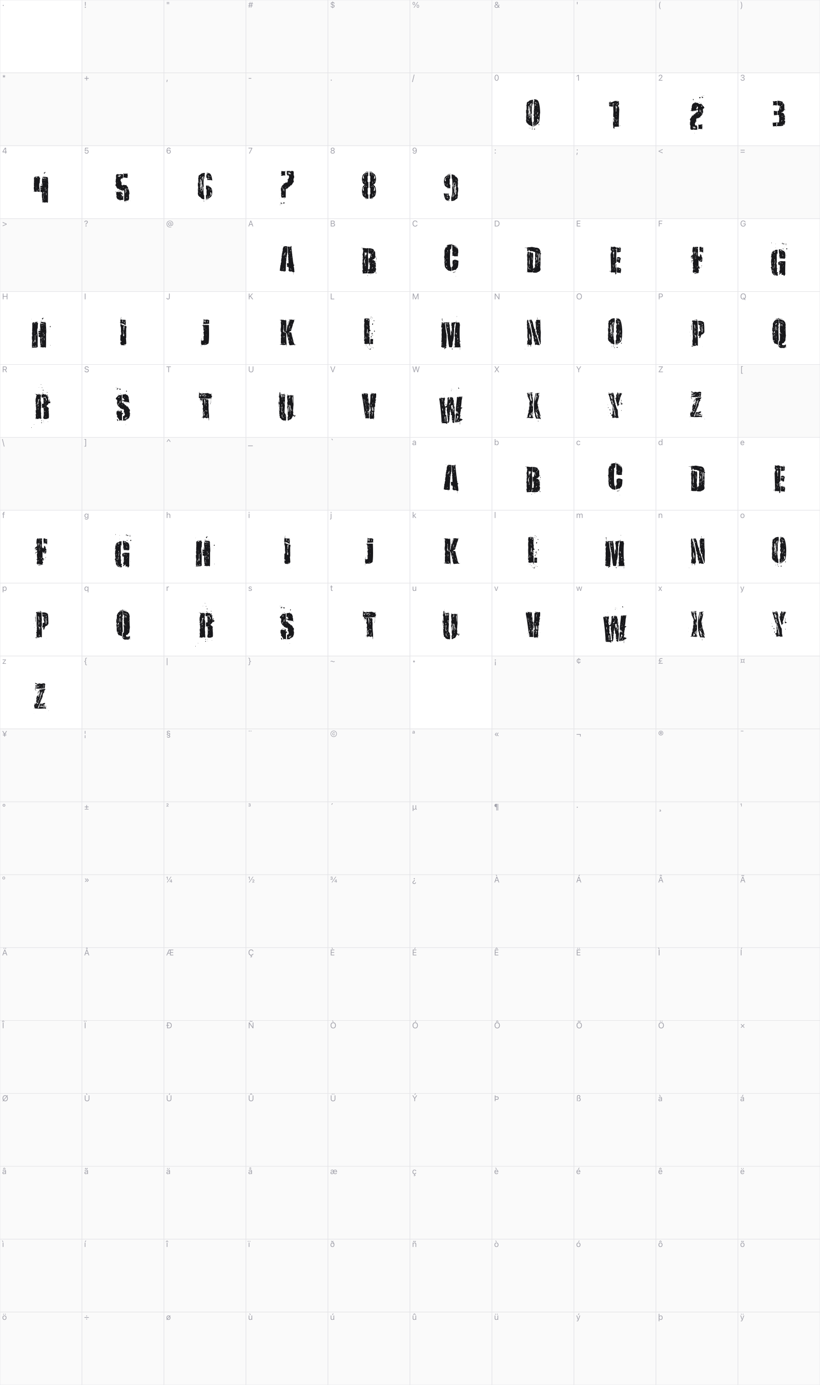 Vtks Smash glyph table