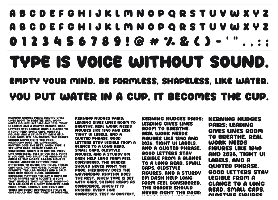 Besty specimen sheet