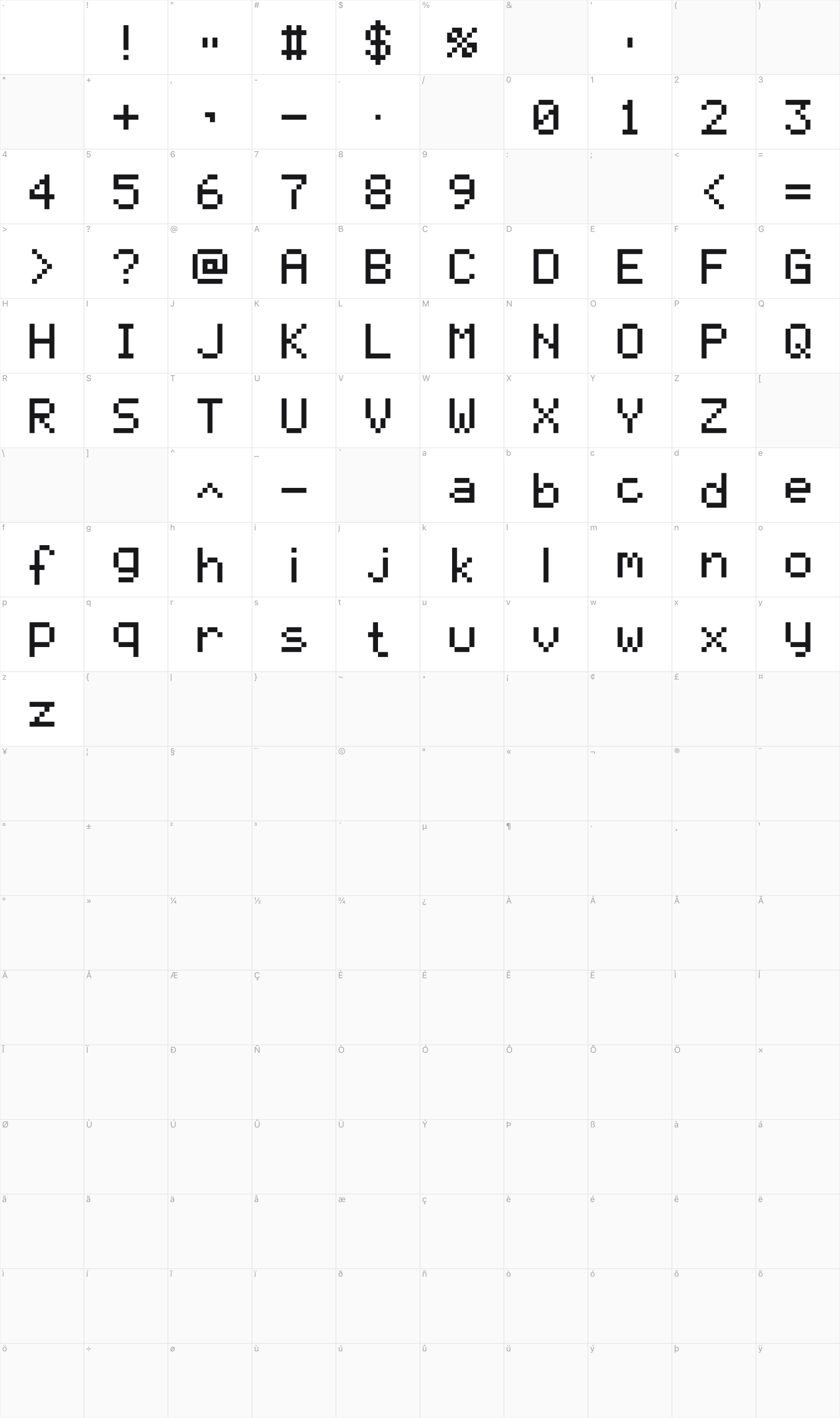 Enter the Gungeon Big glyph table