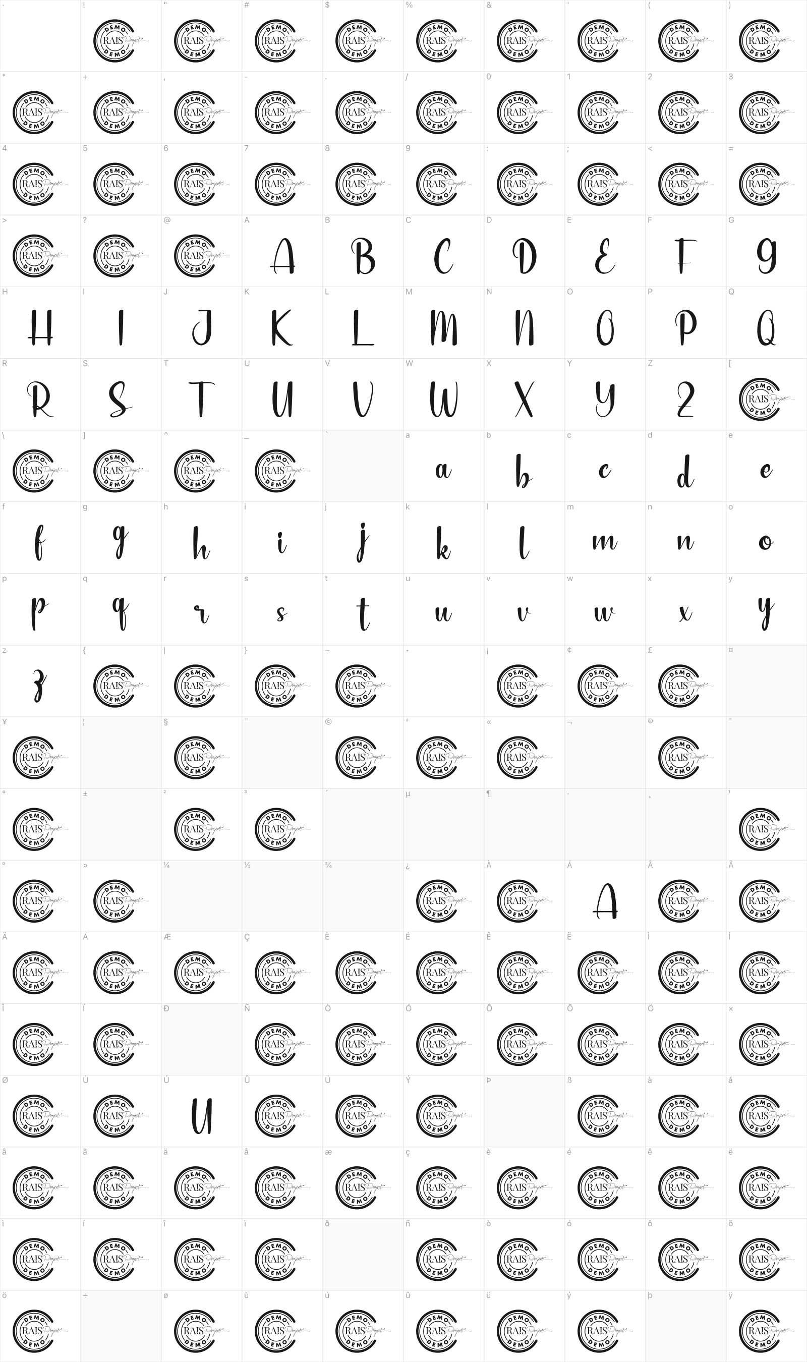 Blushful glyph table