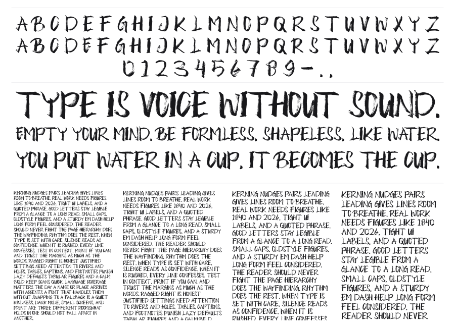 Theorevil specimen sheet