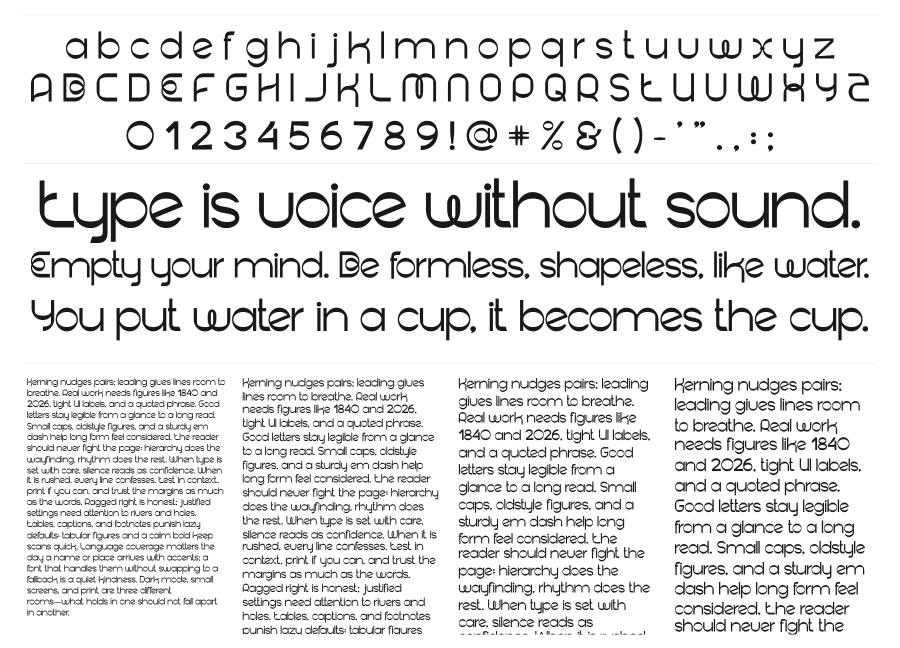 Bakego specimen sheet