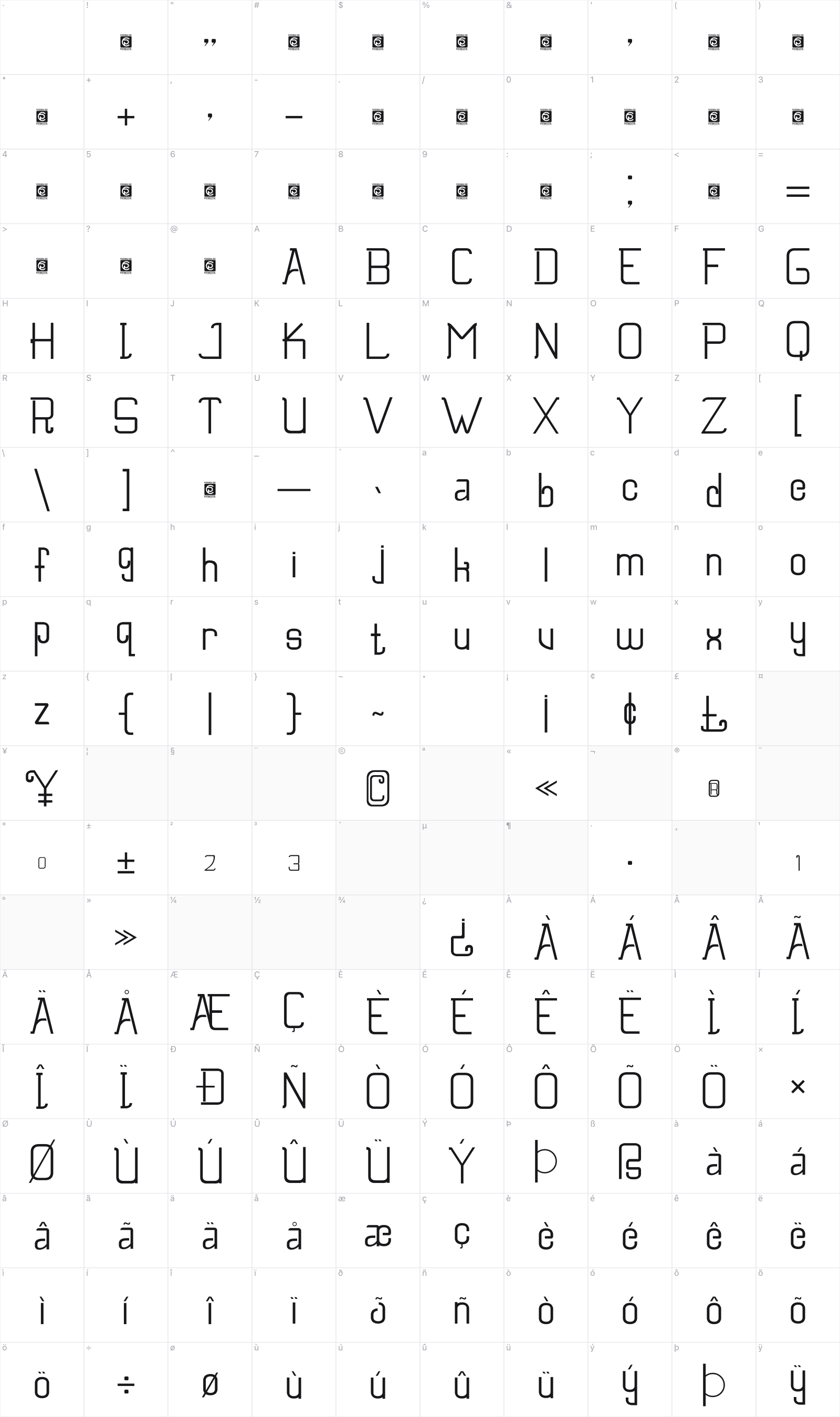 Florita glyph table