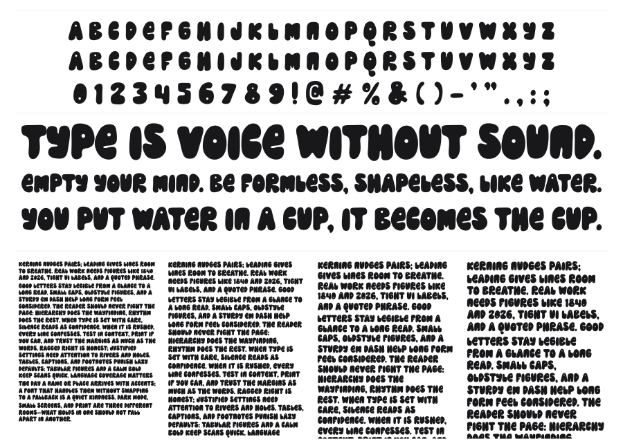 Rumbloon specimen sheet