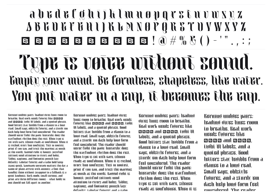 Realitas specimen sheet
