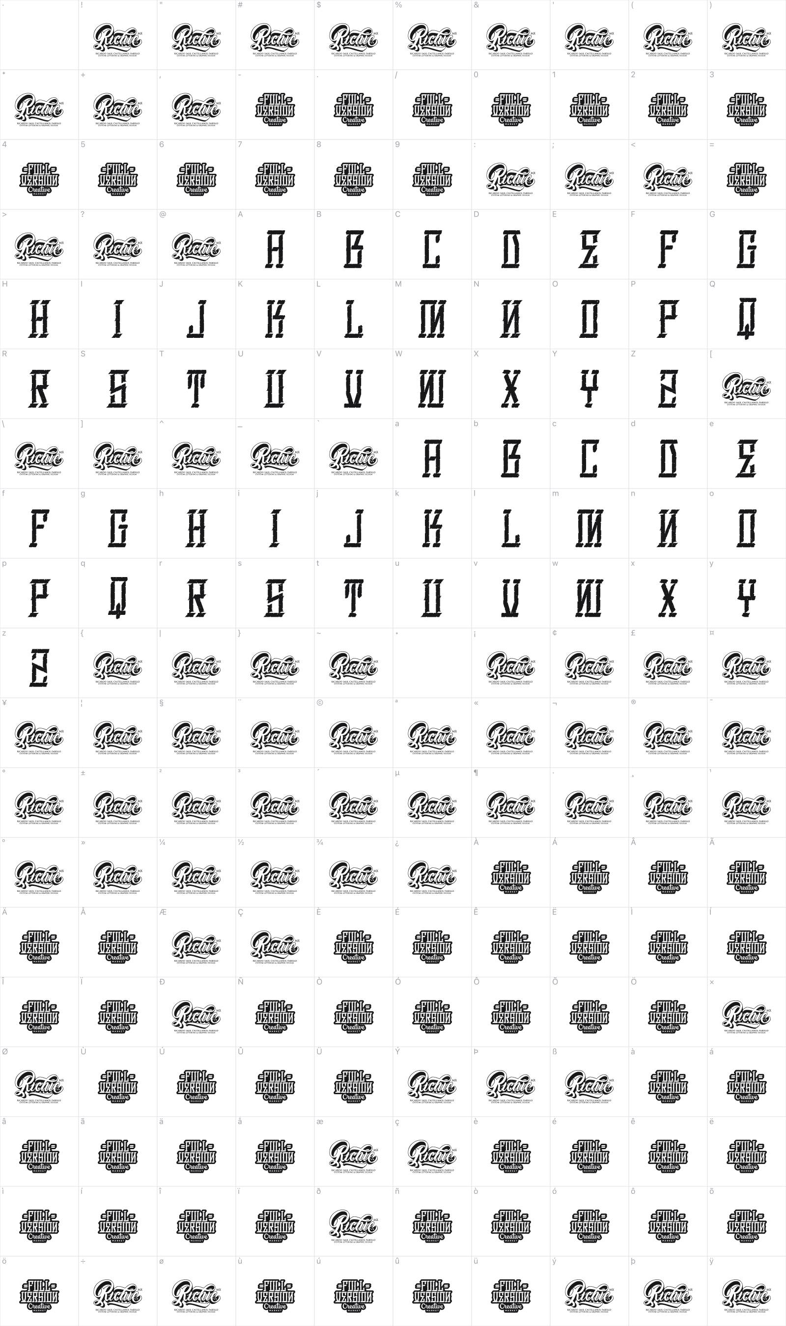 Punisher glyph table