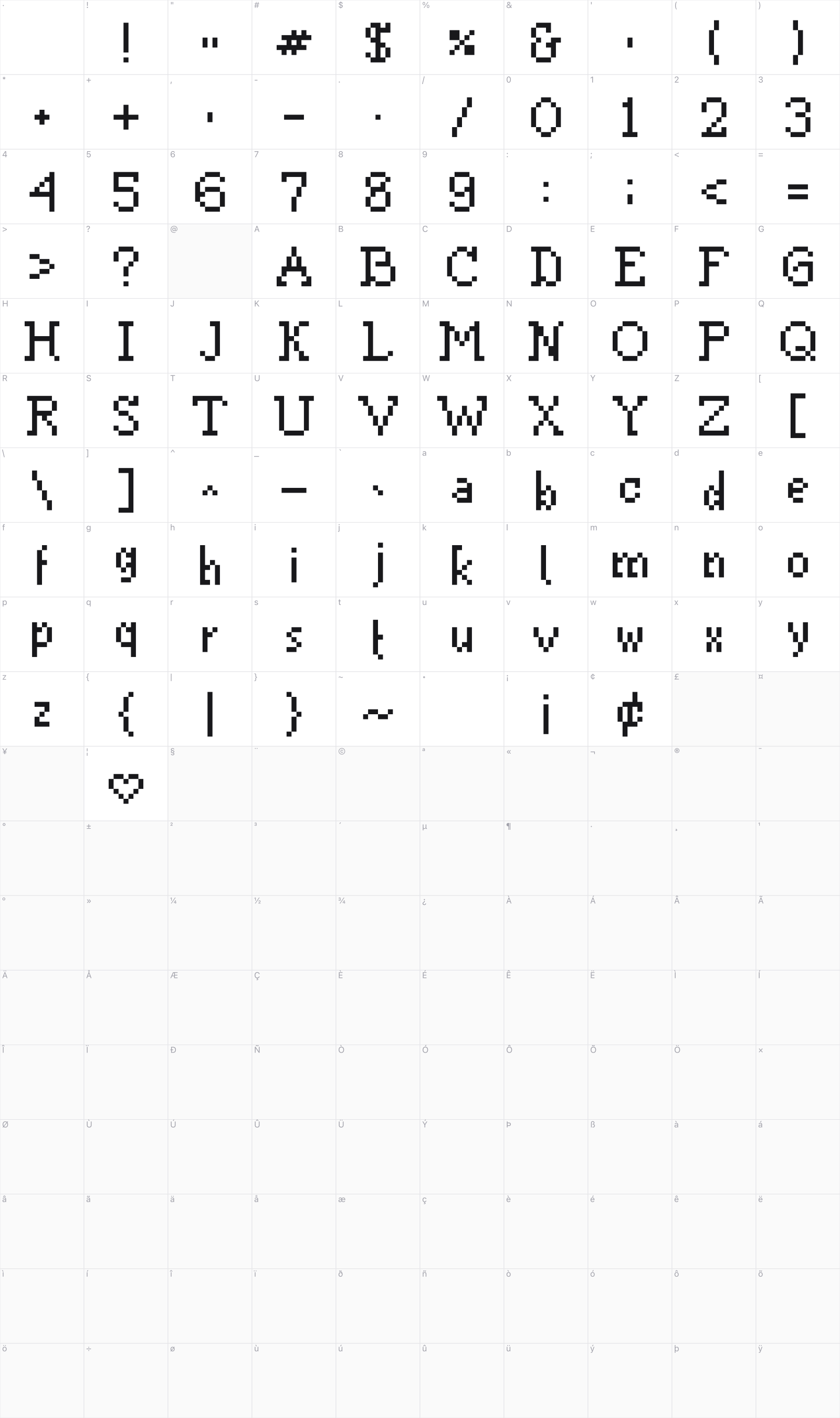 This Smacky glyph table