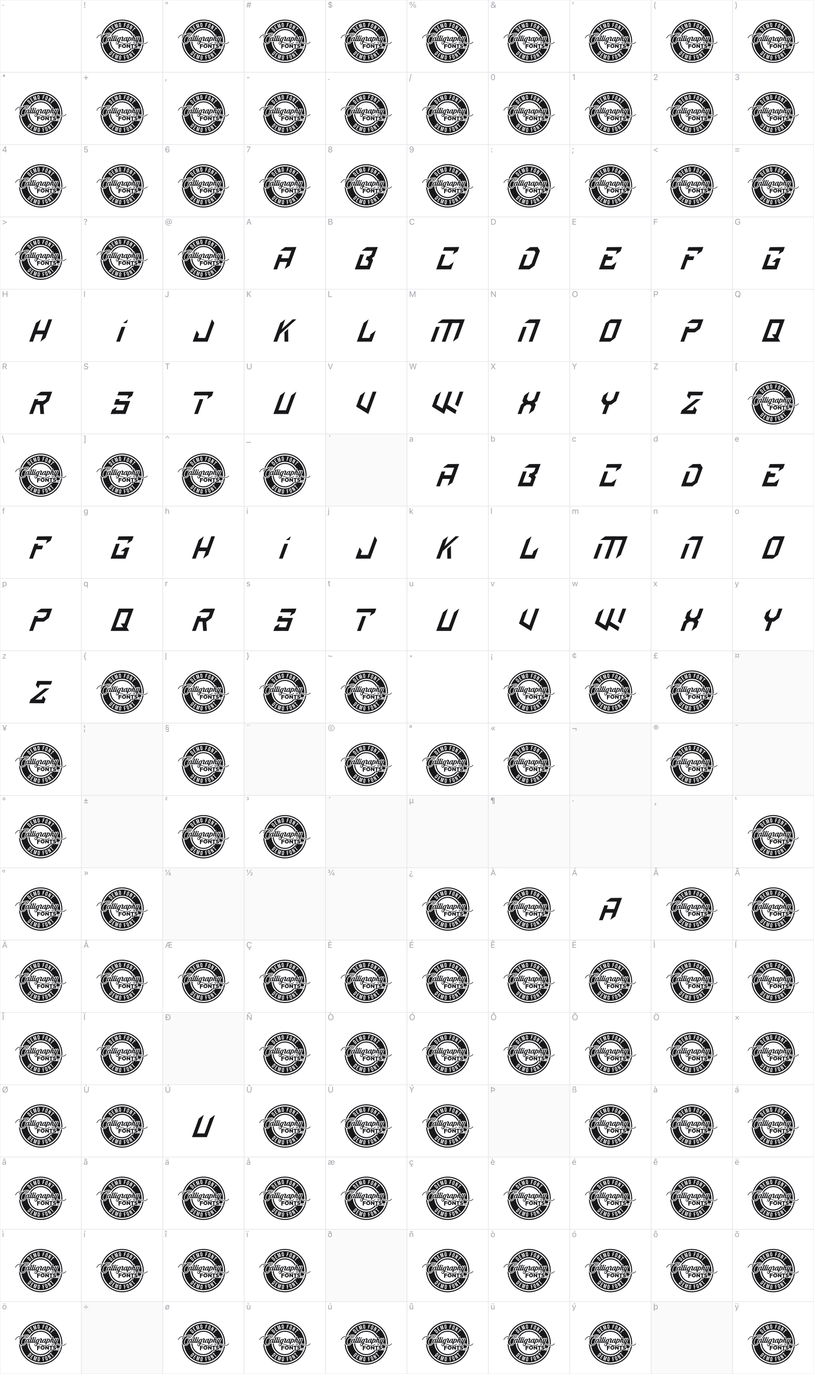 Discrown glyph table