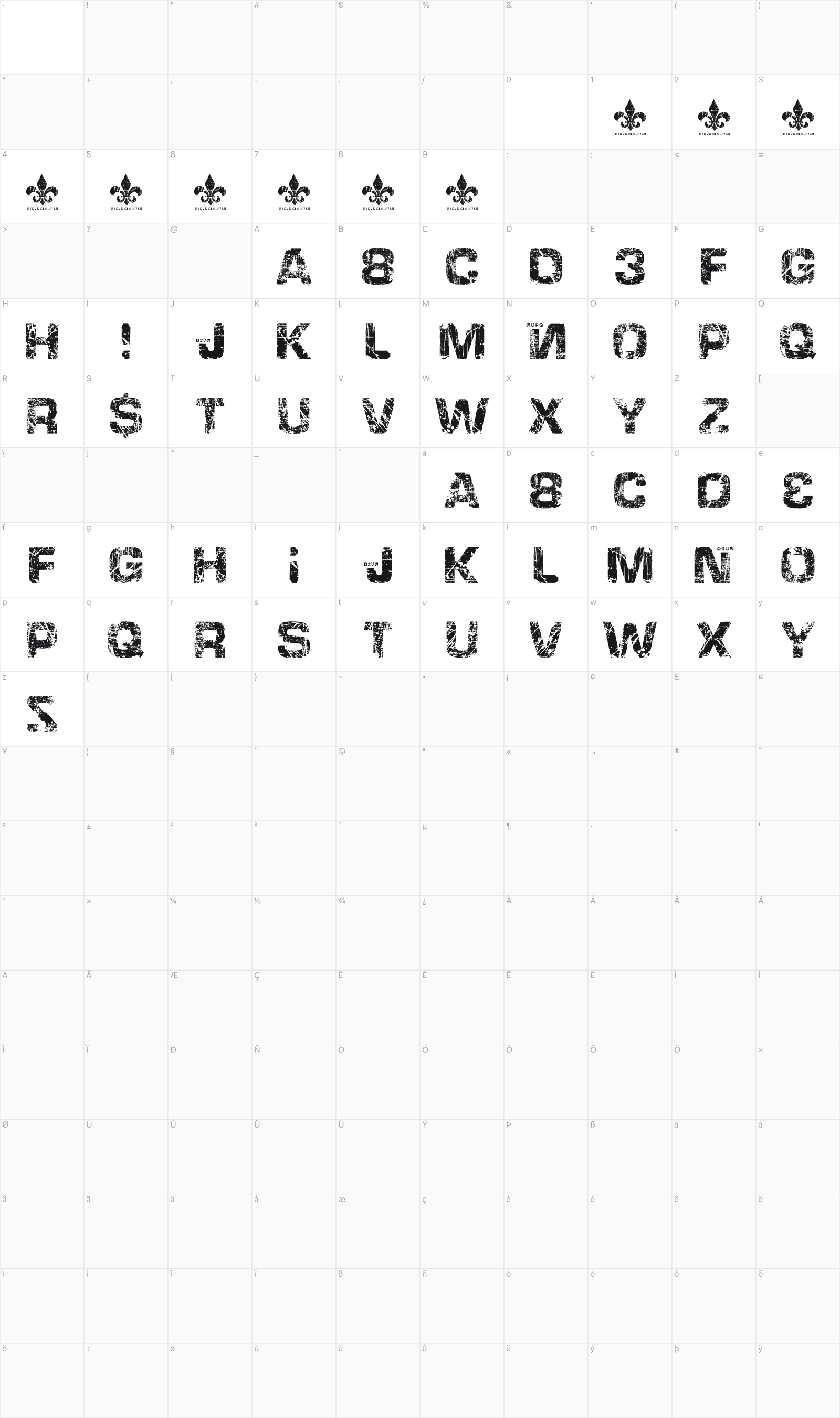 Hacking Trashed glyph table