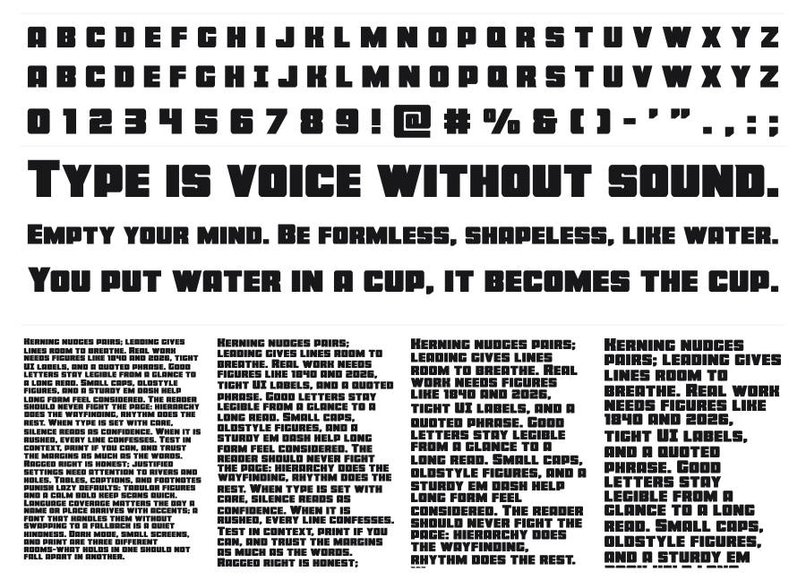 Force Runner specimen sheet