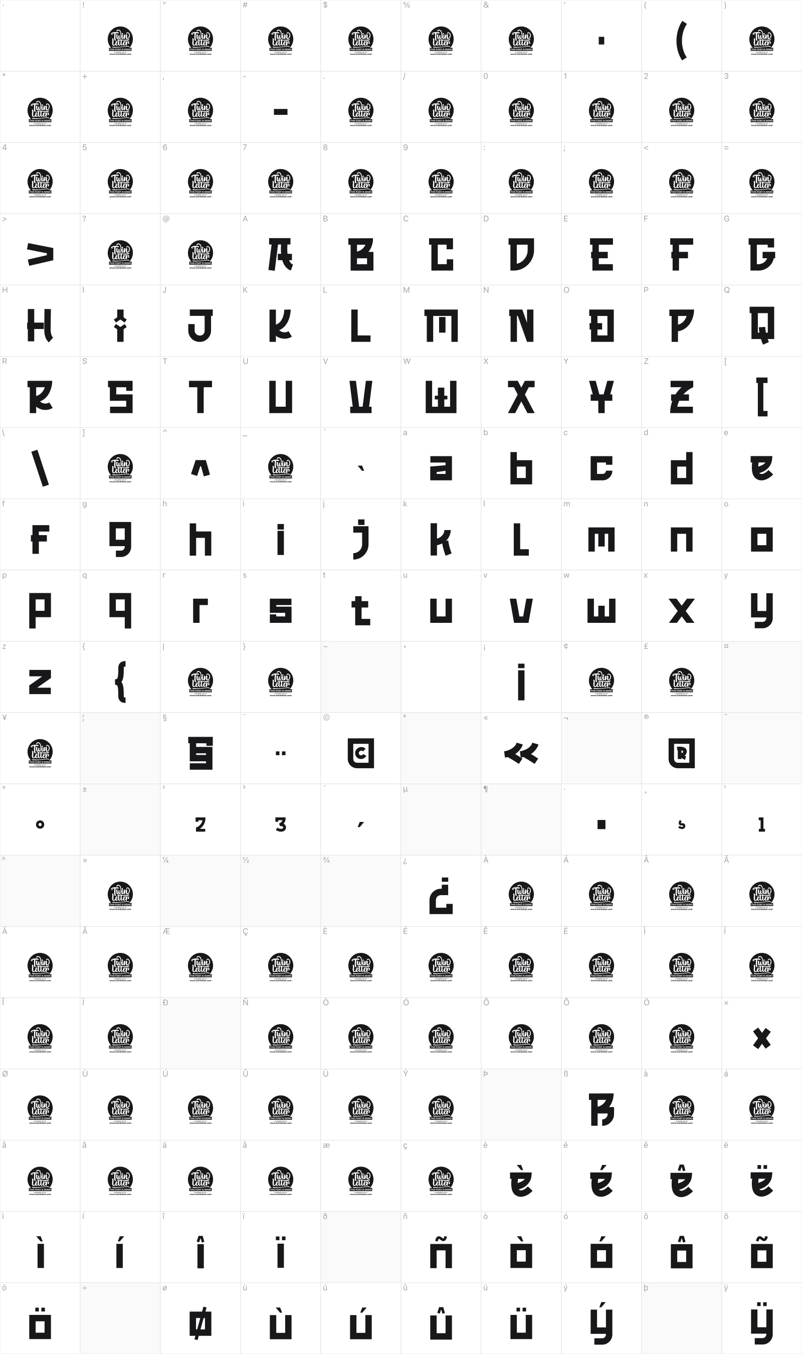 Orewa glyph table