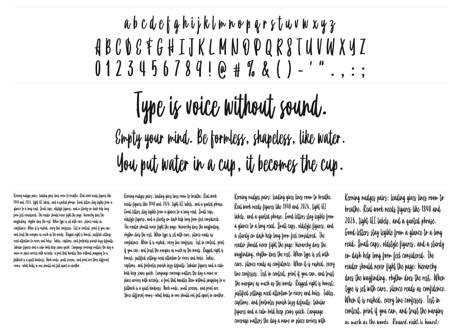 True Happiness specimen sheet