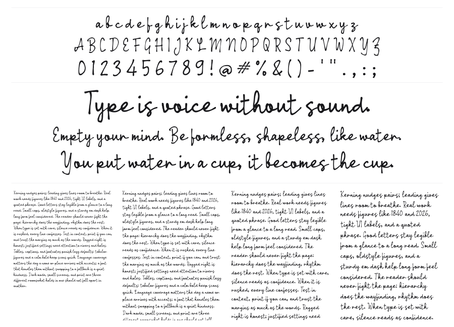 Odary Script specimen sheet