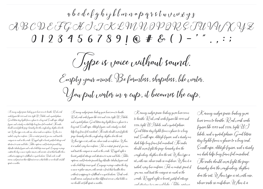 Buttercup Script specimen sheet