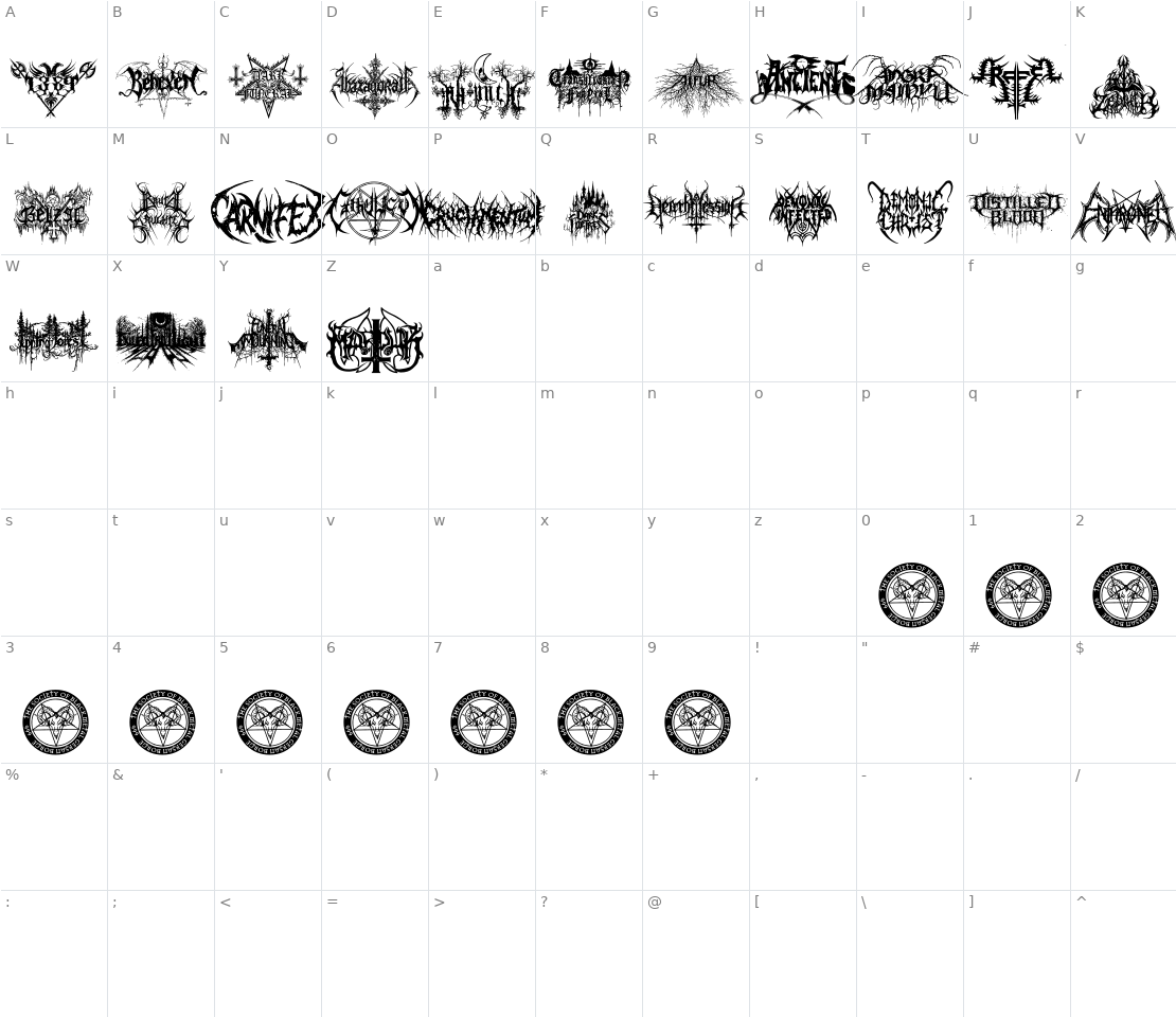 Character set for Black Metal G