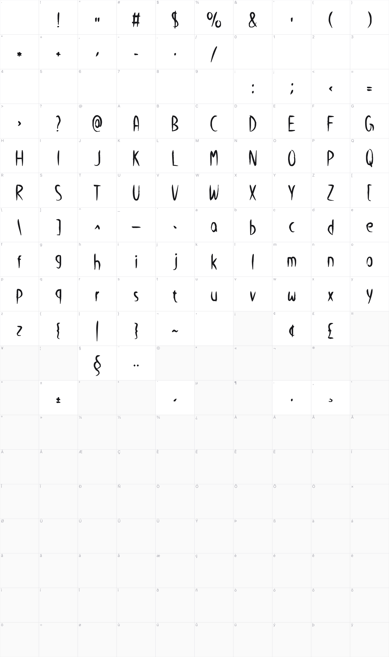 Hello Halloween glyph table