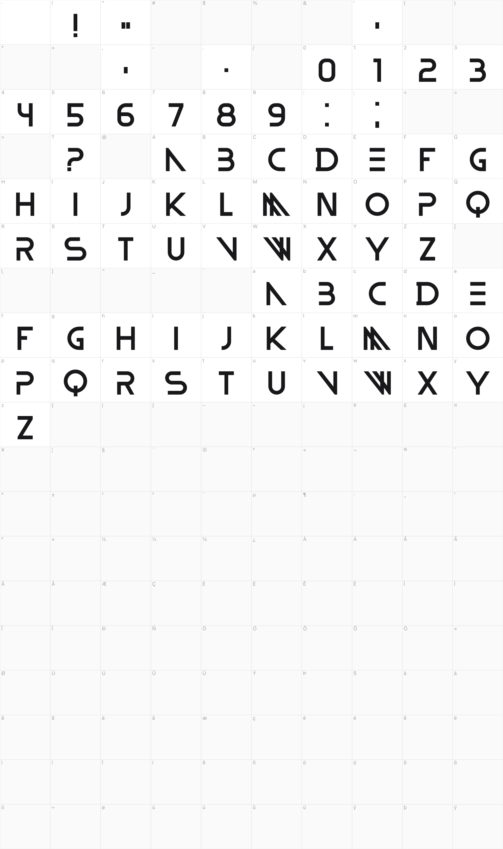 Entirely glyph table