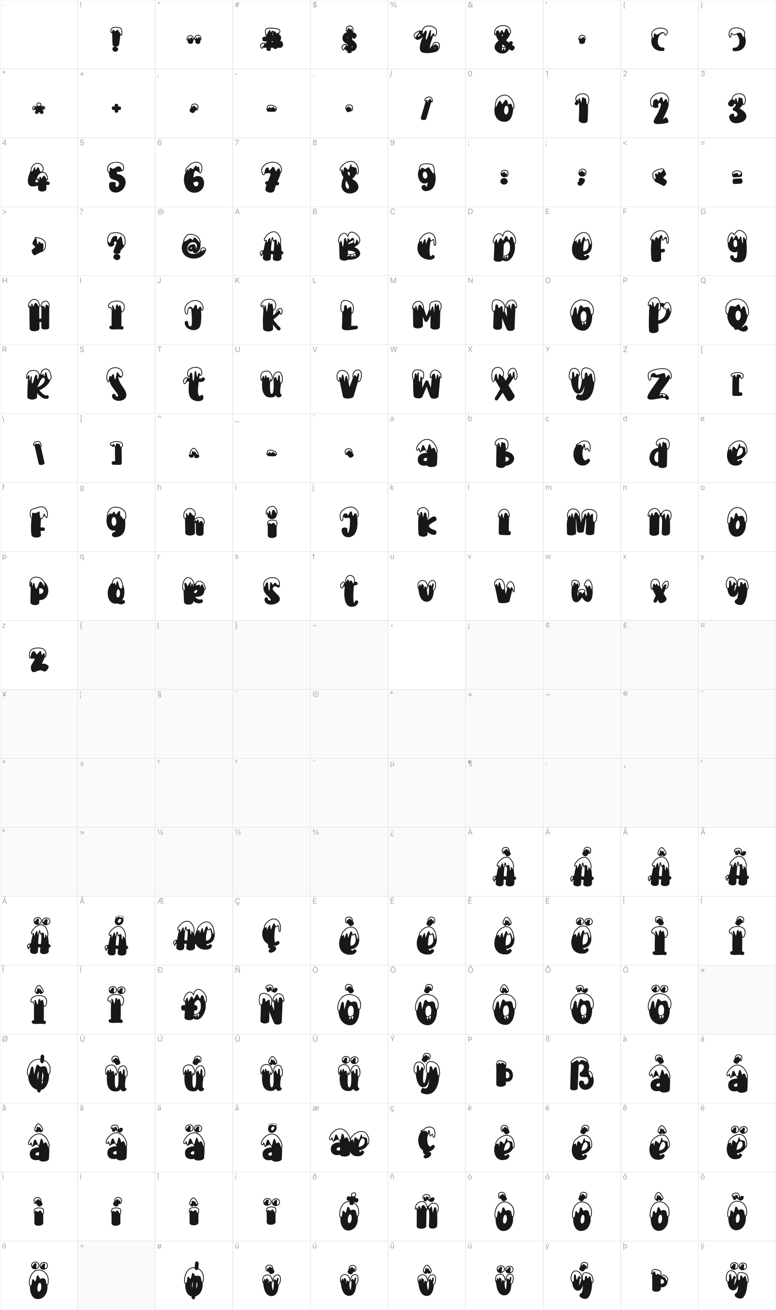 Hello Snow glyph table