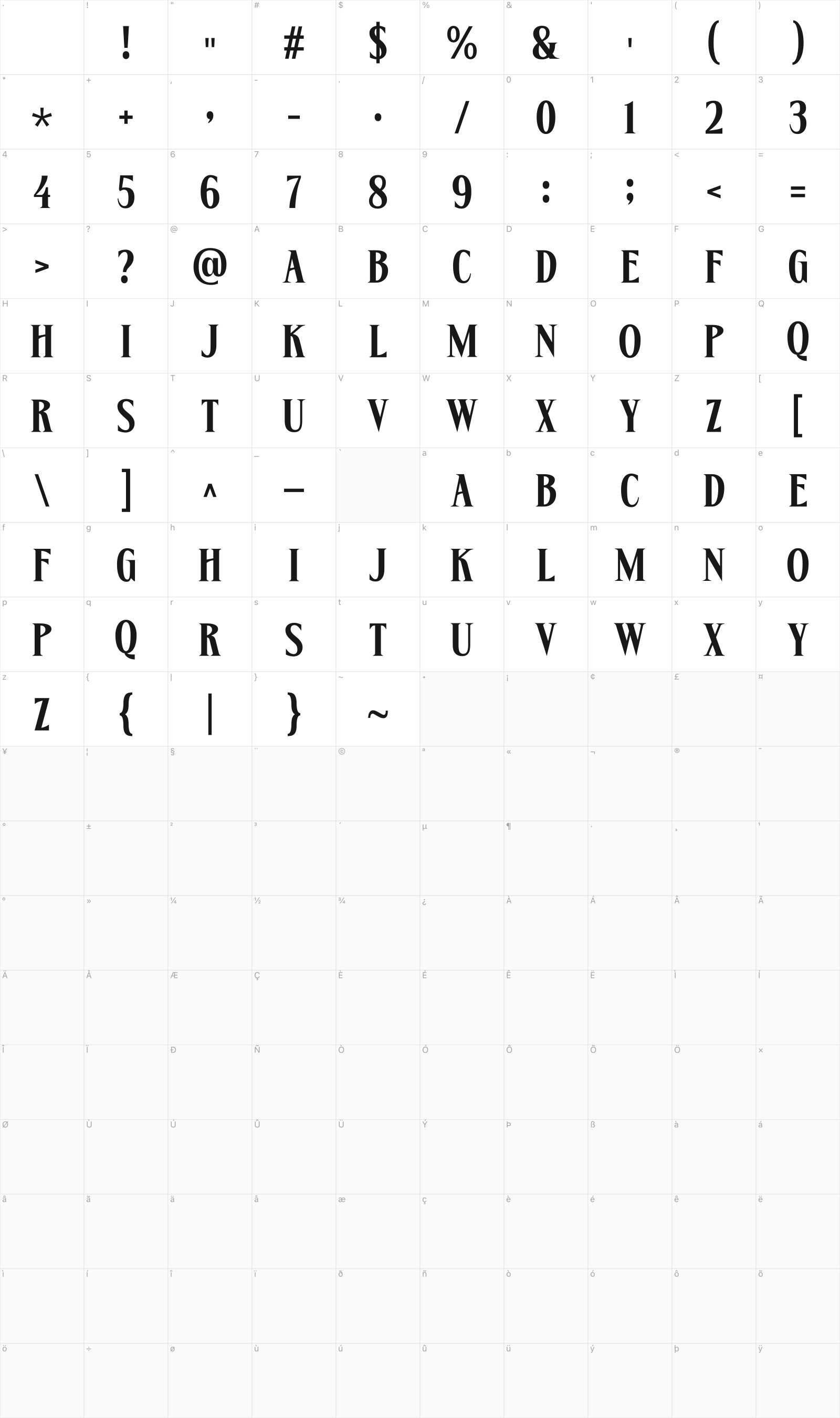 Escargoth glyph table