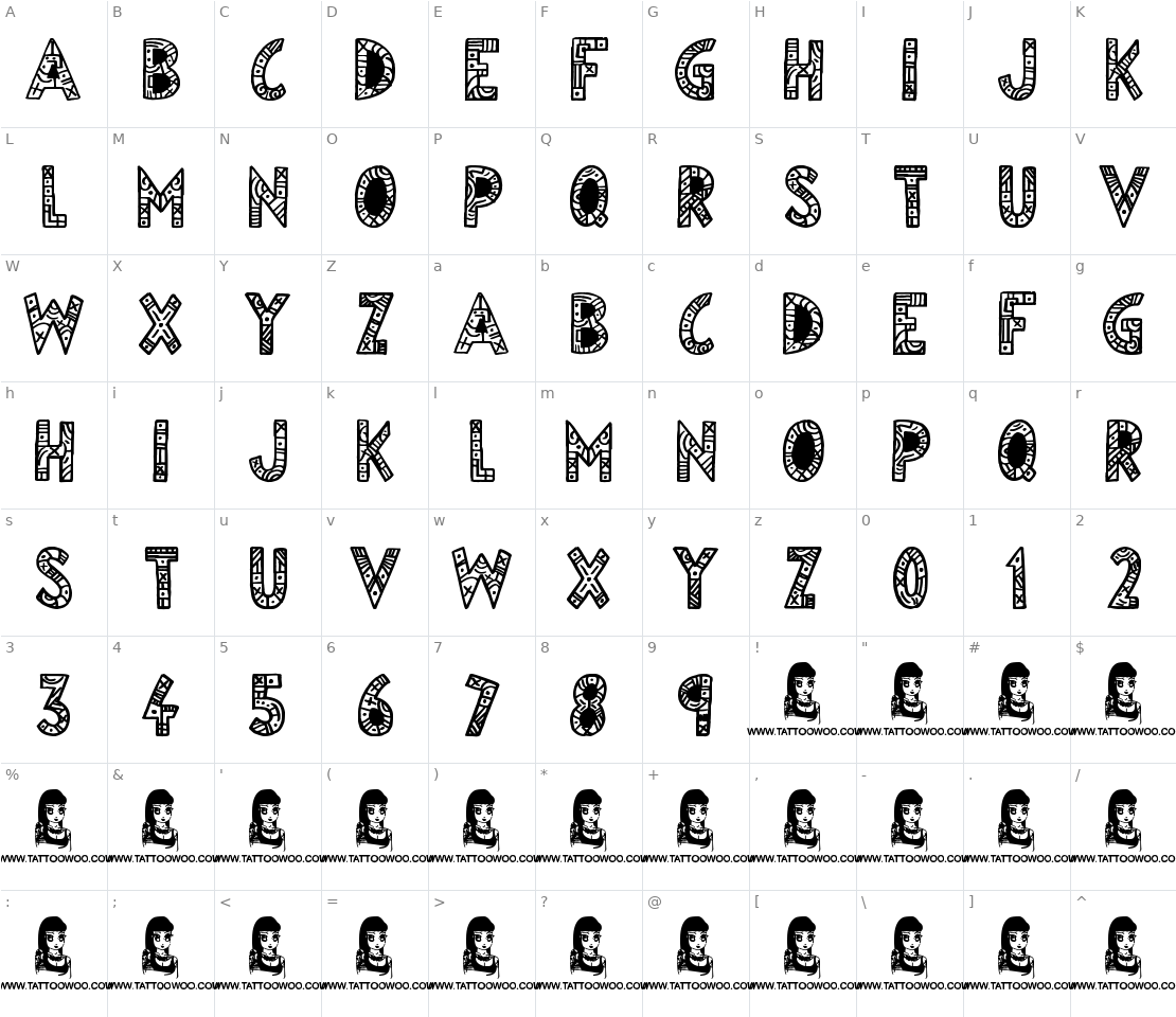 Character set for Egyptian Nights