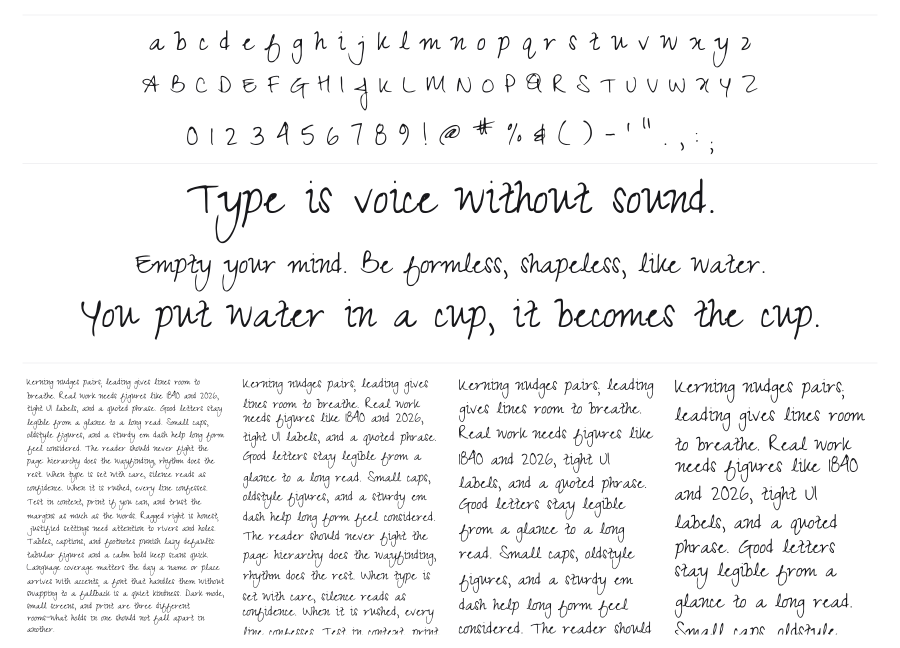 Zeyada specimen sheet